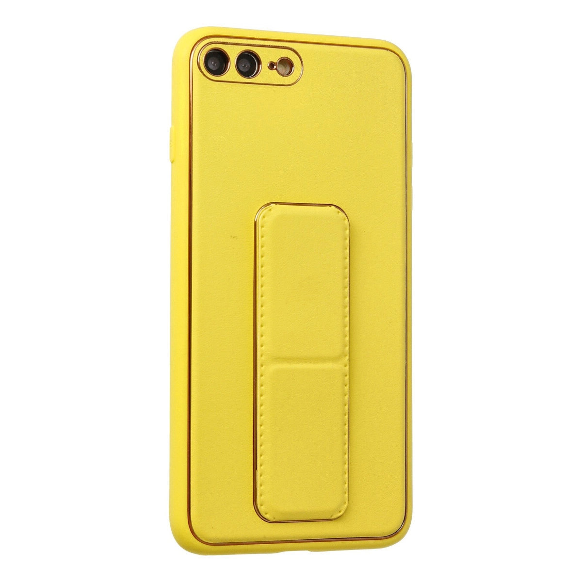 Entegre stantlı ve kamera açıklıklı sarı telefon kılıfı.