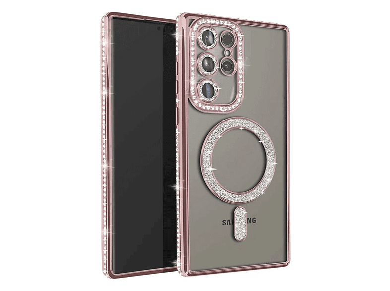 NEWFACE Samsung Galaxy S23 Ultra Uyumlu Joke Simli Magneticsafe Kılıf Telefon Kılıfı Pembe
