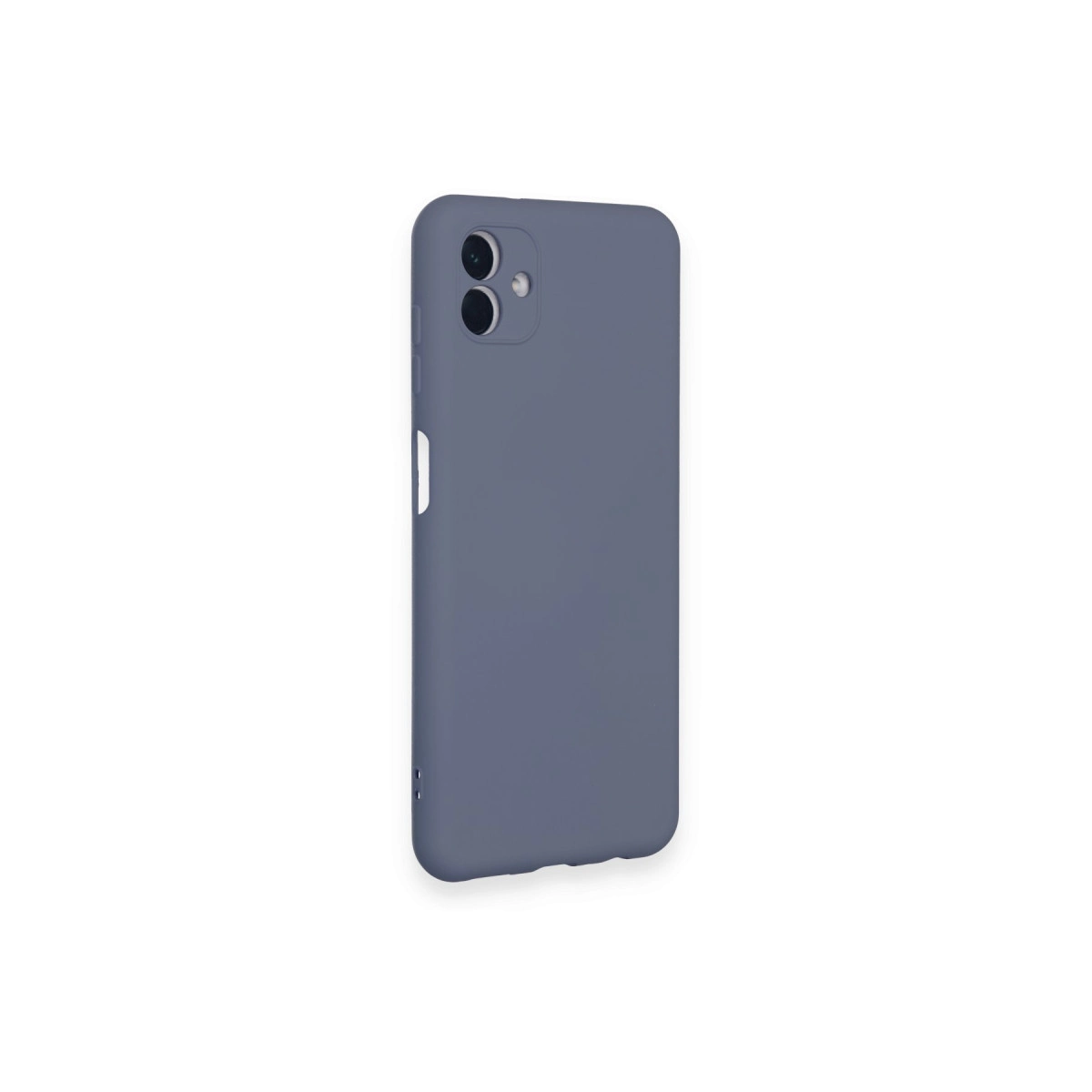 Solda üstte iki kamera lensi olan gri-mavi telefon kılıfı.