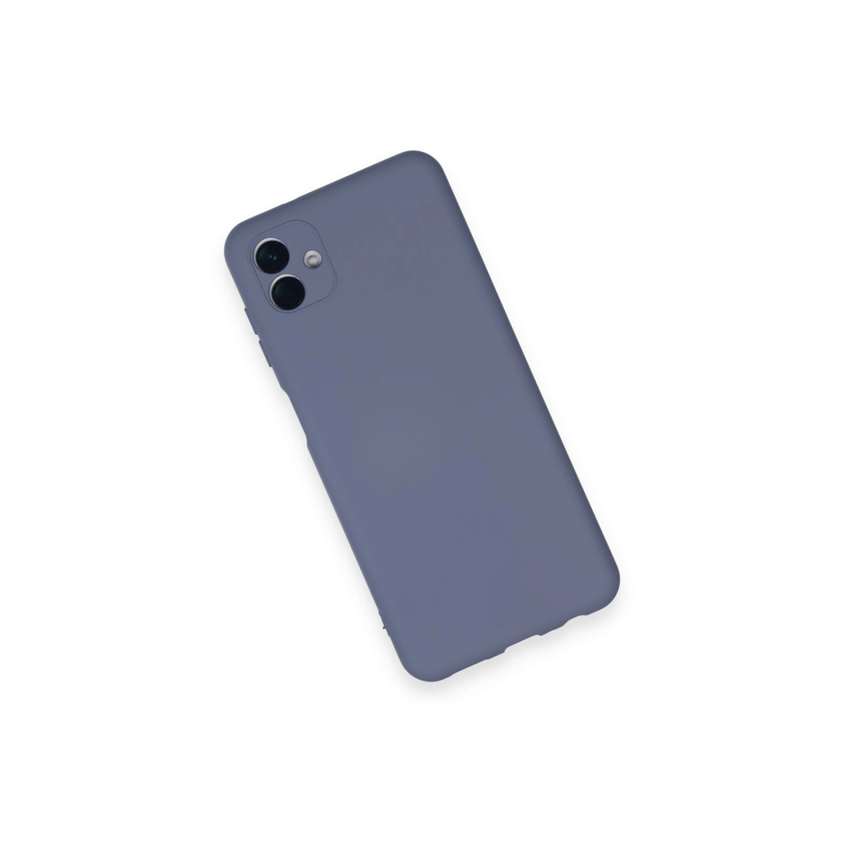Beyaz zeminde iki kamera lensli gri-mavi telefon kılıfı.