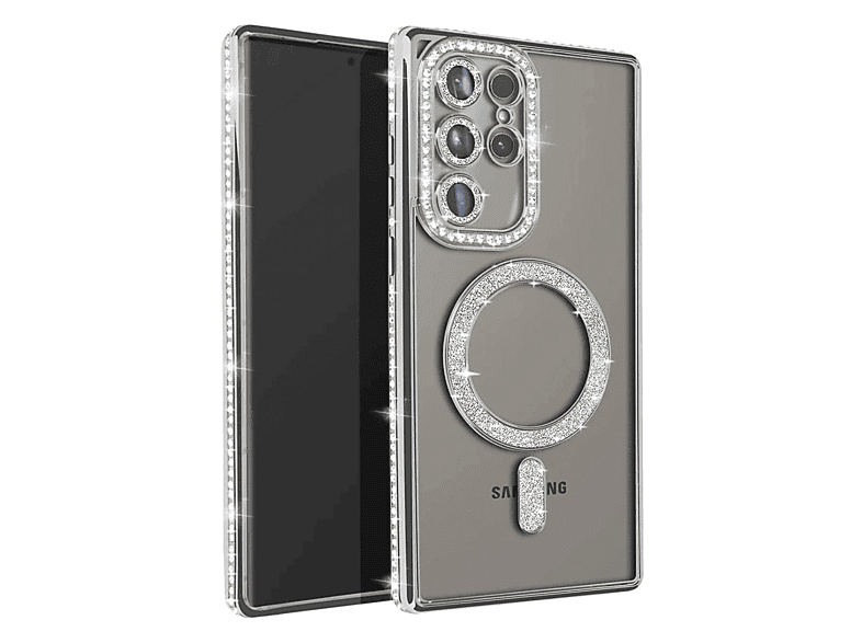 NEWFACE Samsung Galaxy S23 Ultra Uyumlu Joke Simli Magneticsafe Kılıf Telefon Kılıfı Gümüş