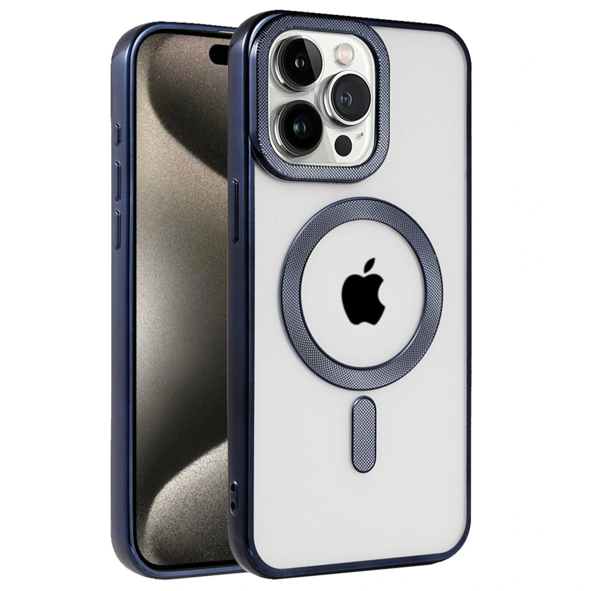 NEWFACE iPhone 15 Pro Max Uyumlu Kronos Magsafe Kapak Telefon Kılıfı Lacivert