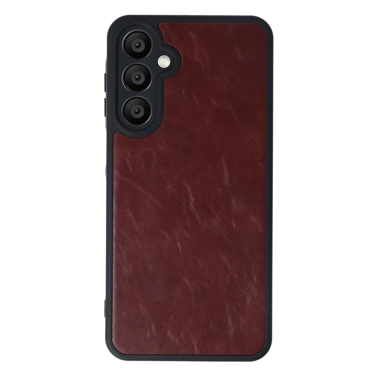 Üç kamera lensli ve siyah çerçeveli kırmızı telefon kılıfı.