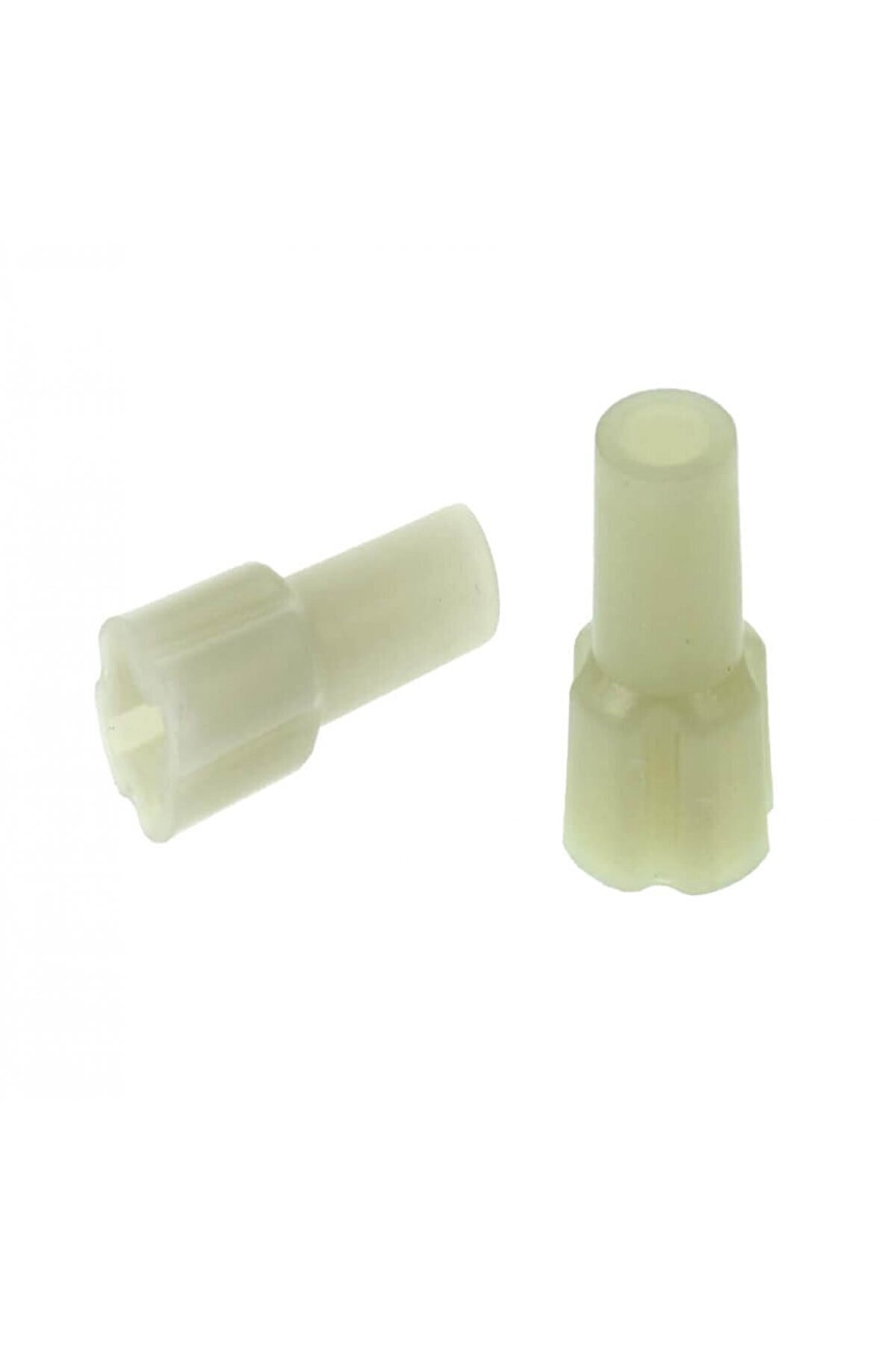Beyaz arka plan üzerinde iki beyaz plastik tel konnektörü.
