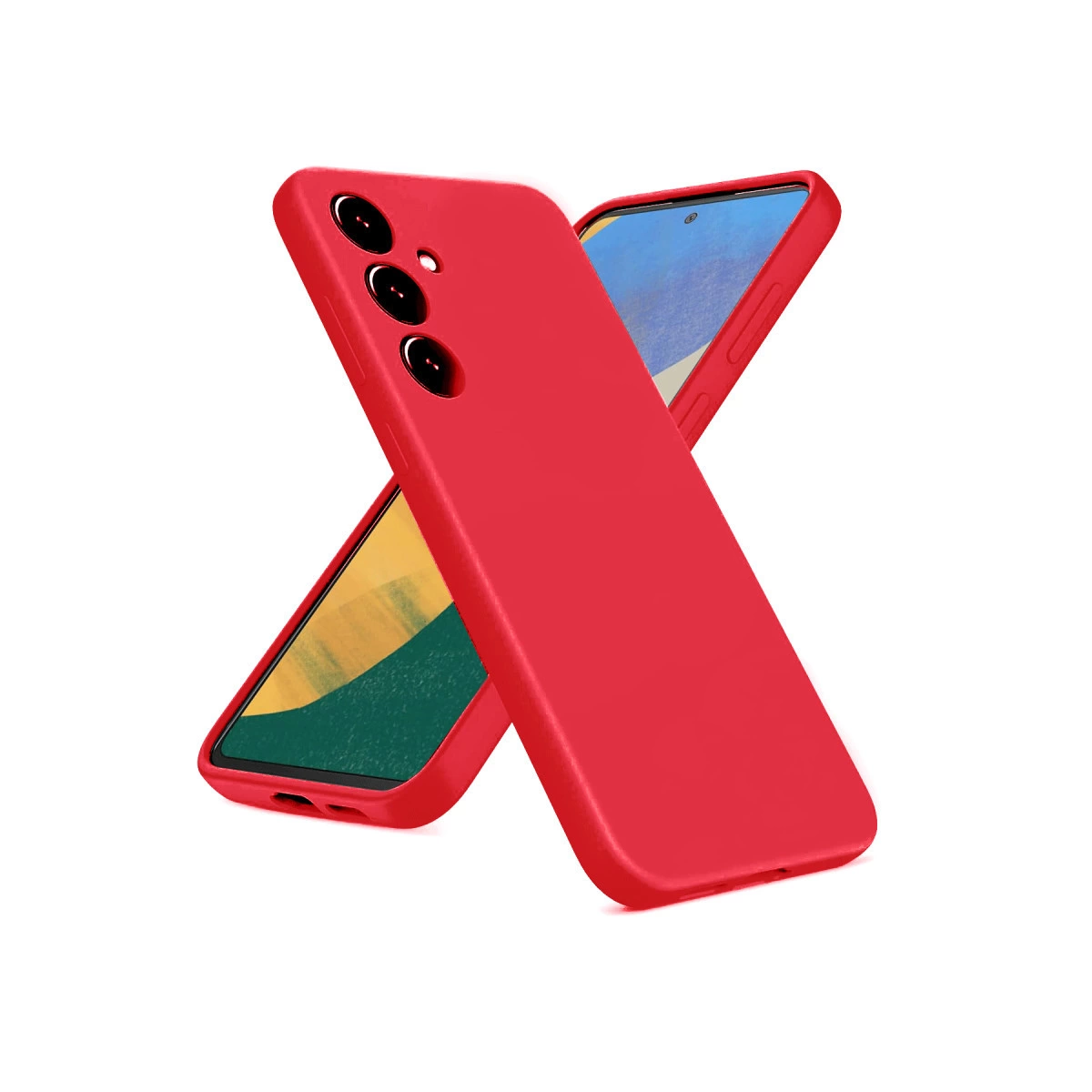 Beyaz arka plan üzerinde iki kırmızı telefon kılıfı.