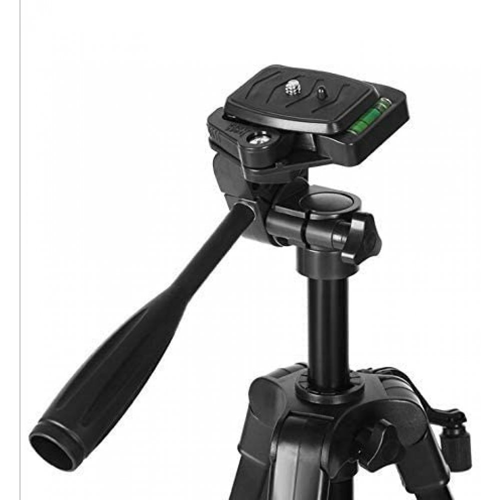 Su terazili ve tutamaklı siyah kamera tripod başlığı.