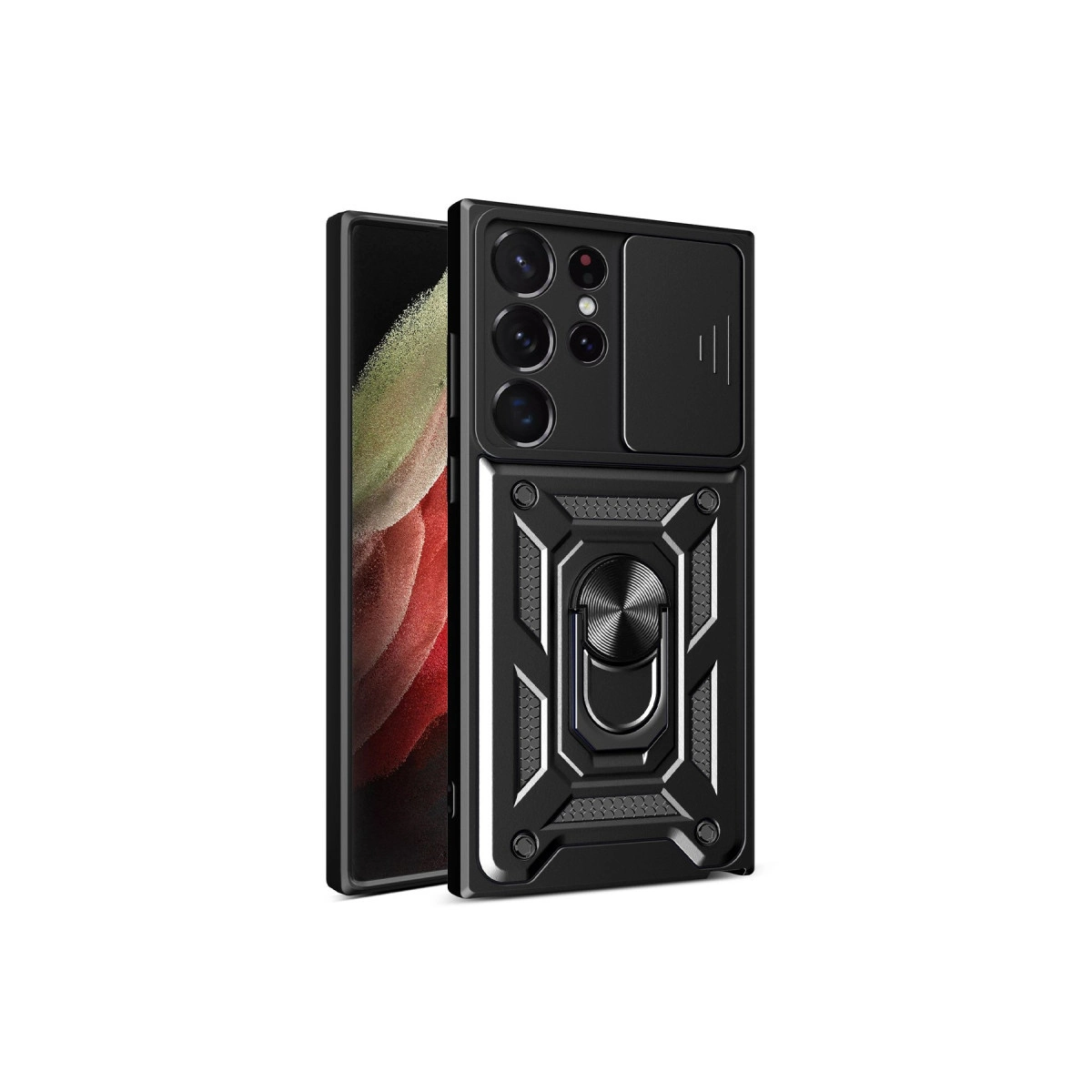 NEWFACE Samsung Galaxy S23 Ultra Uyumlu Pars Lens Yüzüklü Silikon Telefon Kılıfı Siyah