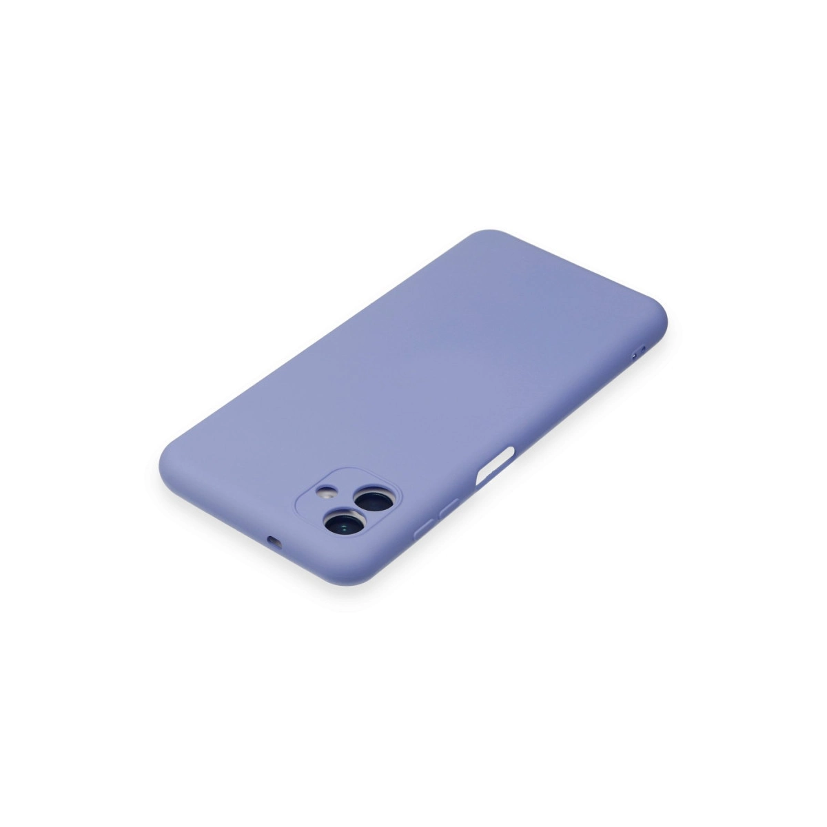 Lavanta rengi telefon kılıfı beyaz zeminde duruyor.