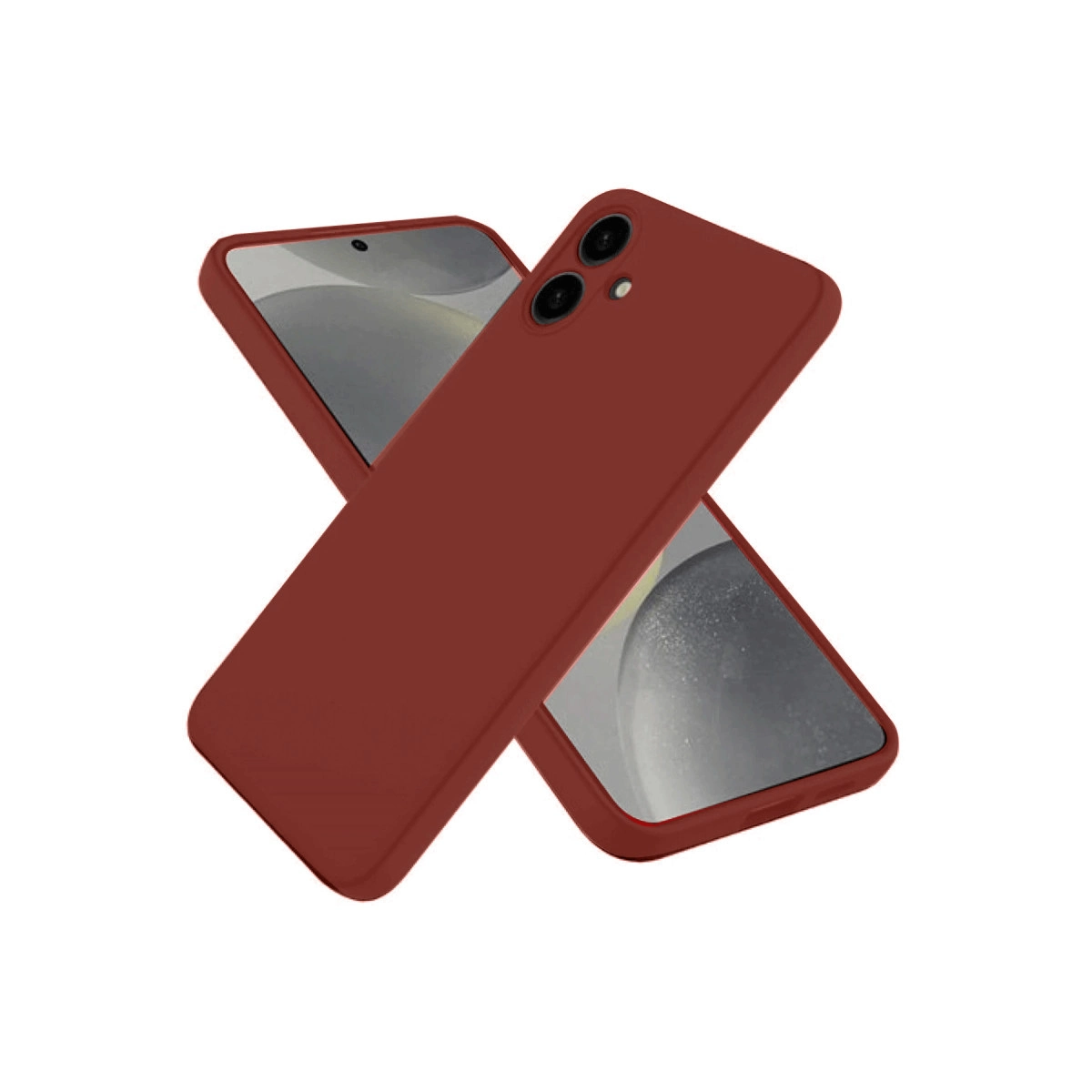 Üst üste yerleştirilmiş iki kırmızı telefon kılıfı, beyaz arka plan.