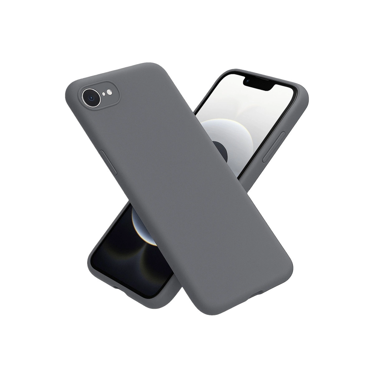Beyaz arka planlı bir akıllı telefon üzerinde gri telefon kılıfı.