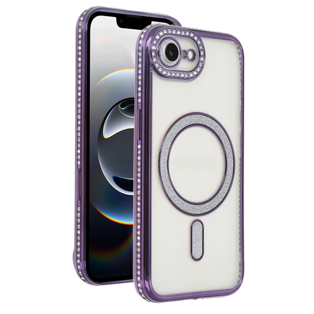 NEWFACE iPhone 16E Uyumlu Joke Simli Magneticsafe Telefon Kılıfı Derin Mor