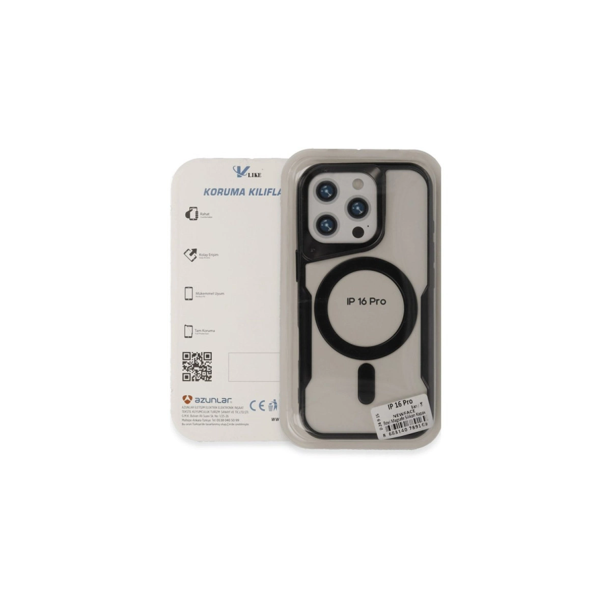 Siyah çerçeveli iPhone 16 Pro için şeffaf koruyucu kılıf.