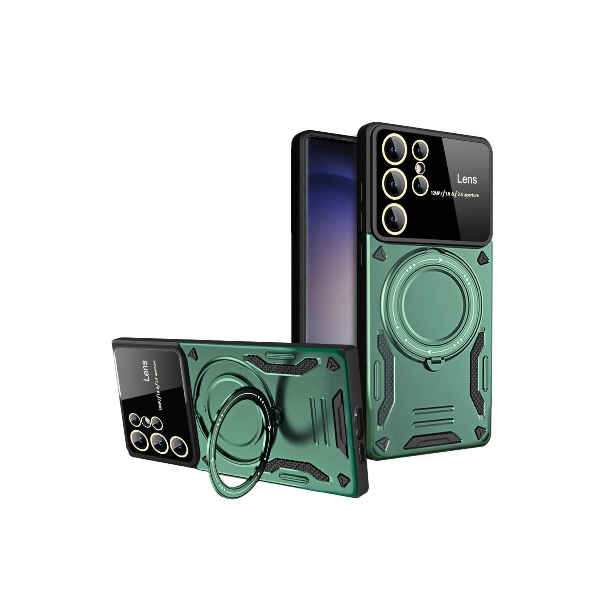 NEWFACE Samsung Galaxy S24 Ultra Uyumlu Joy Lens Standlı Telefon Kılıfı Koyu Yeşil
