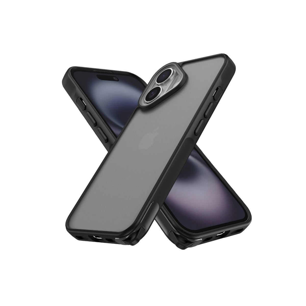 Buzlu cam arkalı iki siyah telefon kılıfı üst üste.