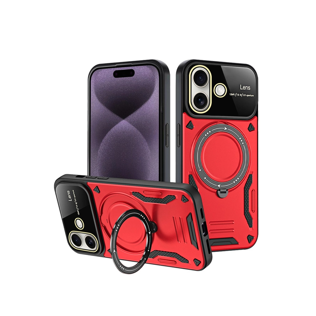 NEWFACE iPhone 16 Uyumlu Joy Lens Standlı Telefon Kılıfı Kırmızı