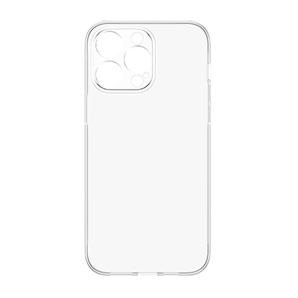 Custodia trasparente per telefono con ritagli per quattro fotocamere posteriori.