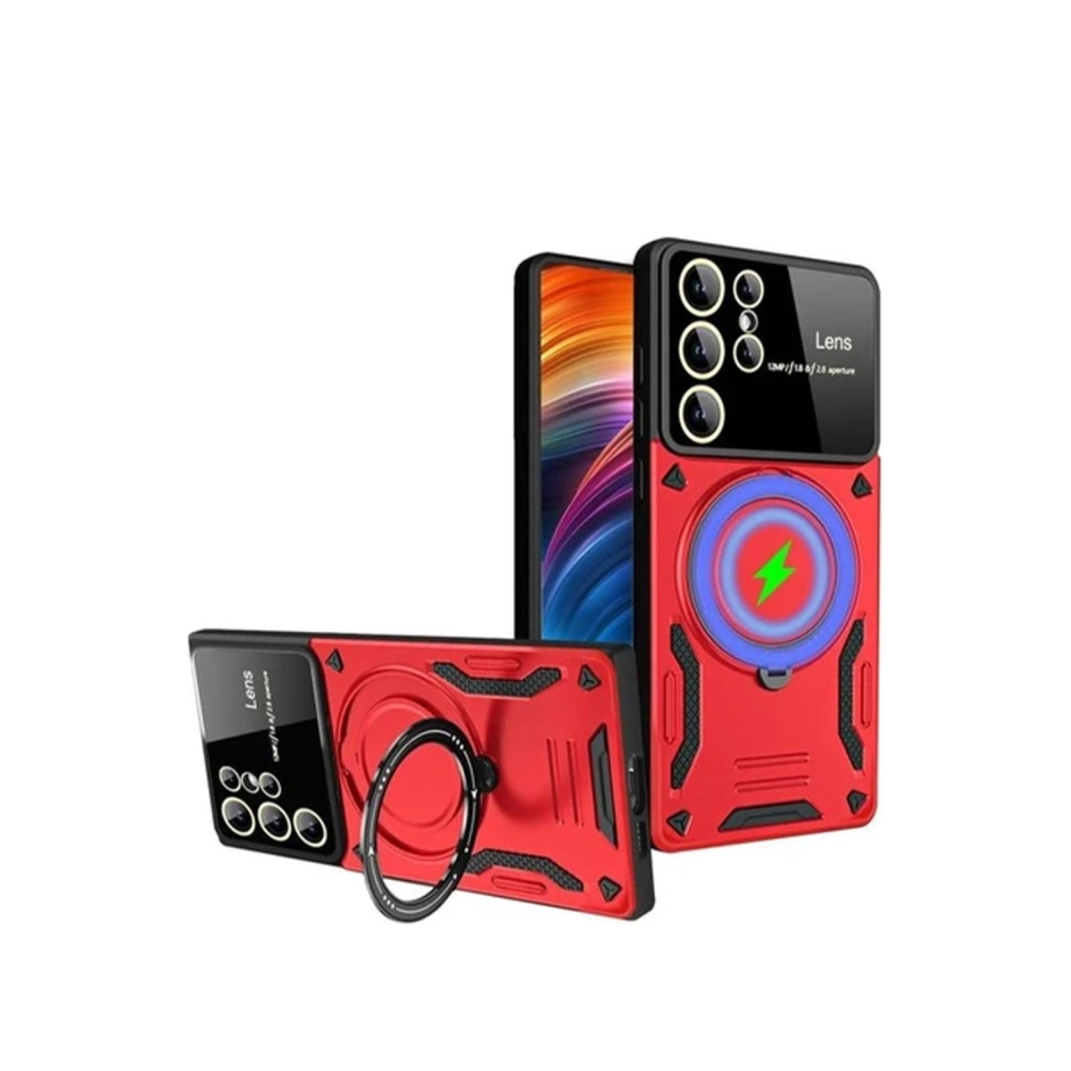 NEWFACE Samsung Galaxy S24 Ultra Uyumlu Joy Lens Standlı Telefon Kılıfı Kırmızı