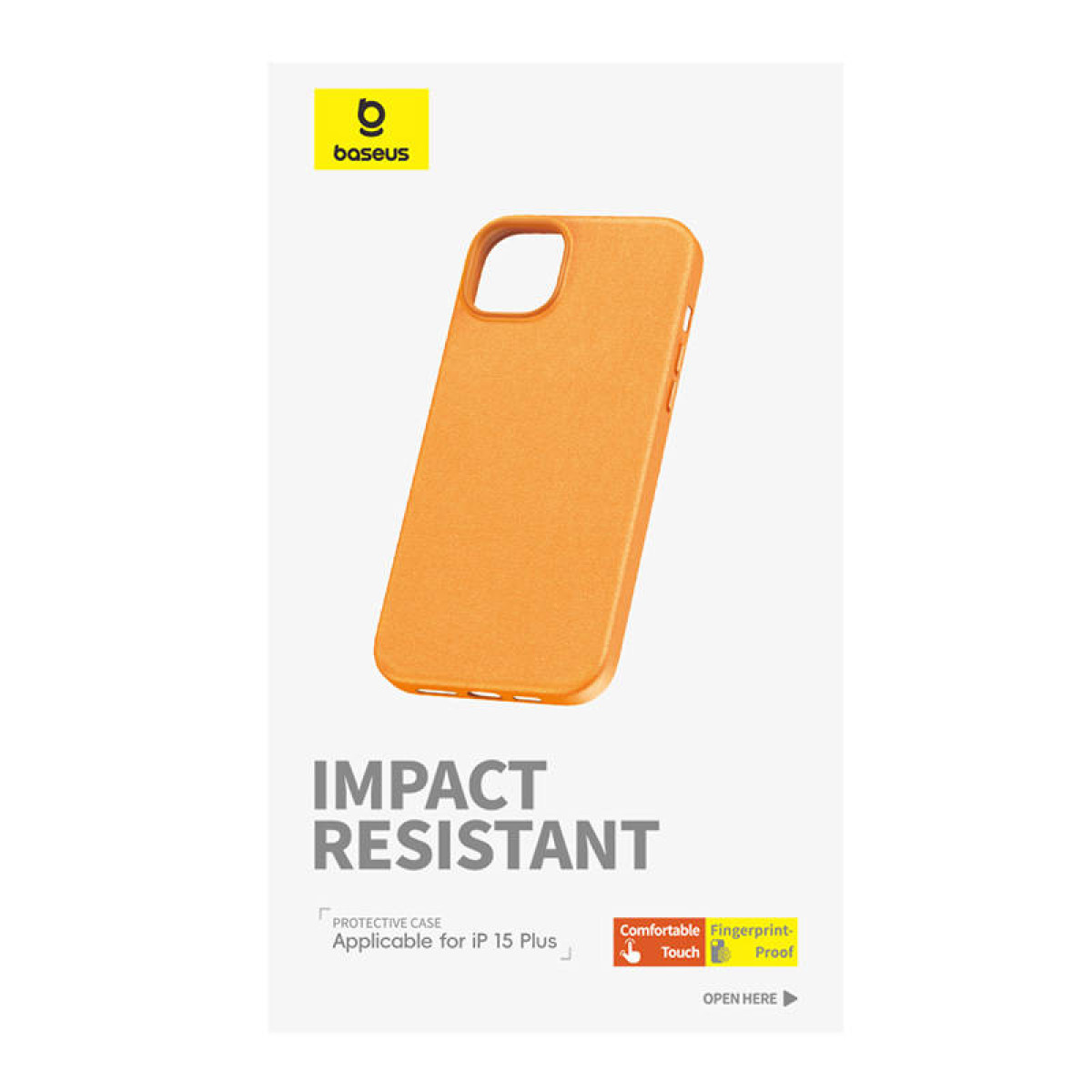 Custodia protettiva arancione per iPhone 15 Plus, resistente.