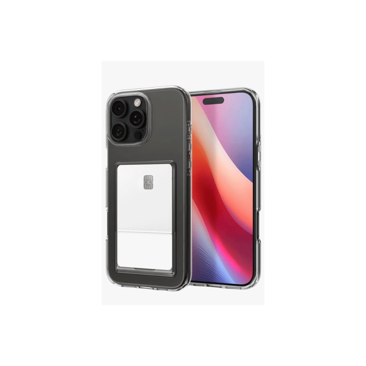 Akıllı telefonda kart yuvalı şeffaf telefon kılıfı.