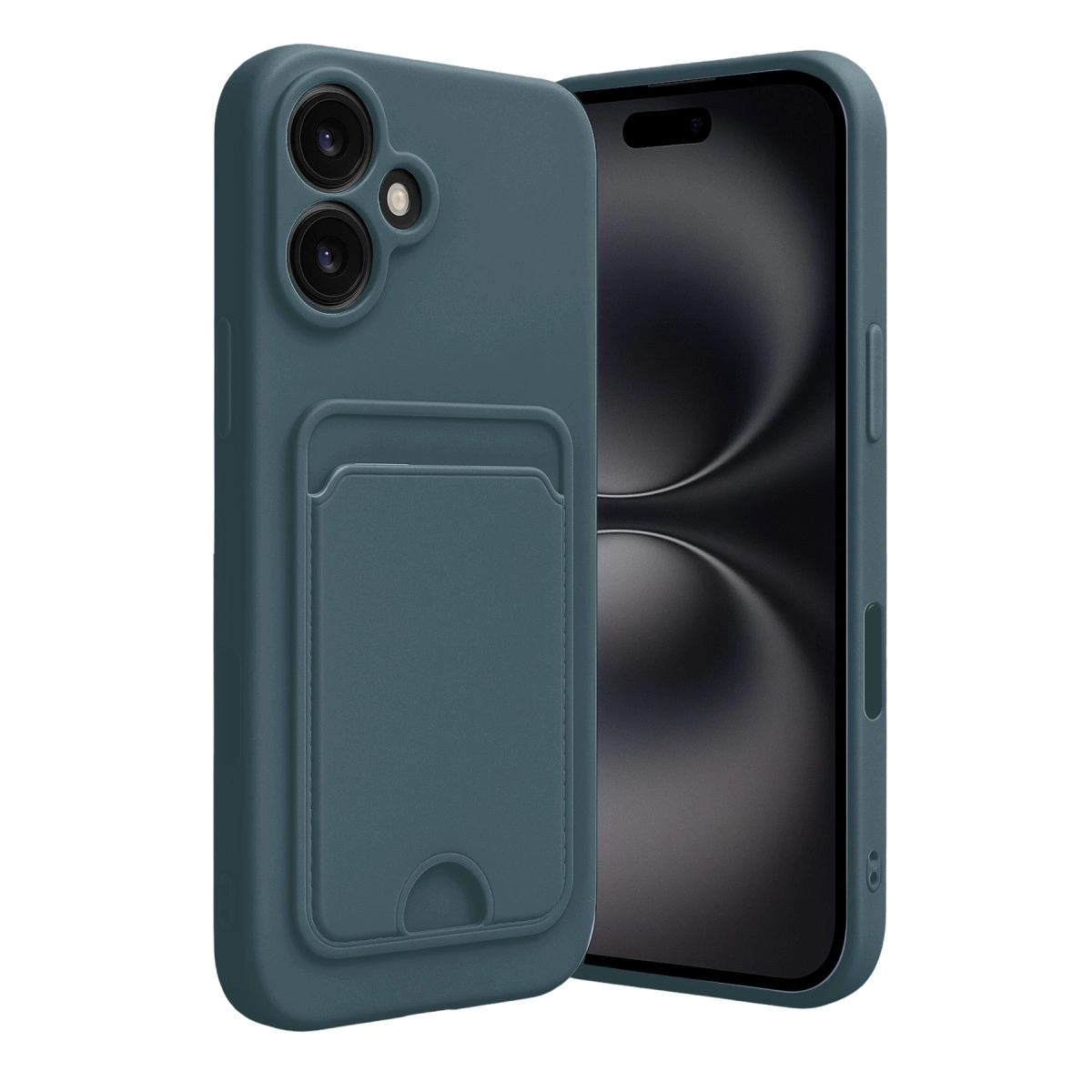 NEWFACE iPhone 16 Uyumlu Kelvin Kartvizitli Silikon Telefon Kılıfı Koyu Yeşil