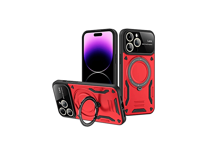 NEWFACE iPhone 16 Pro Max Uyumlu Joy Lens Standlı Telefon Kılıfı Kırmızı