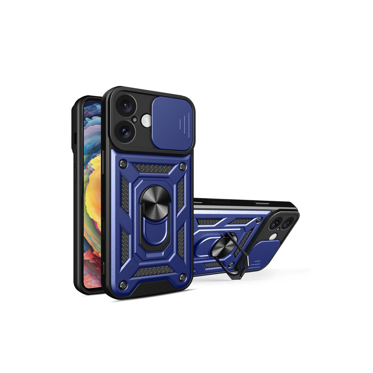 NEWFACE iPhone 16 Uyumlu Pars Lens Yüzüklü Silikon Telefon Kılıfı Lacivert