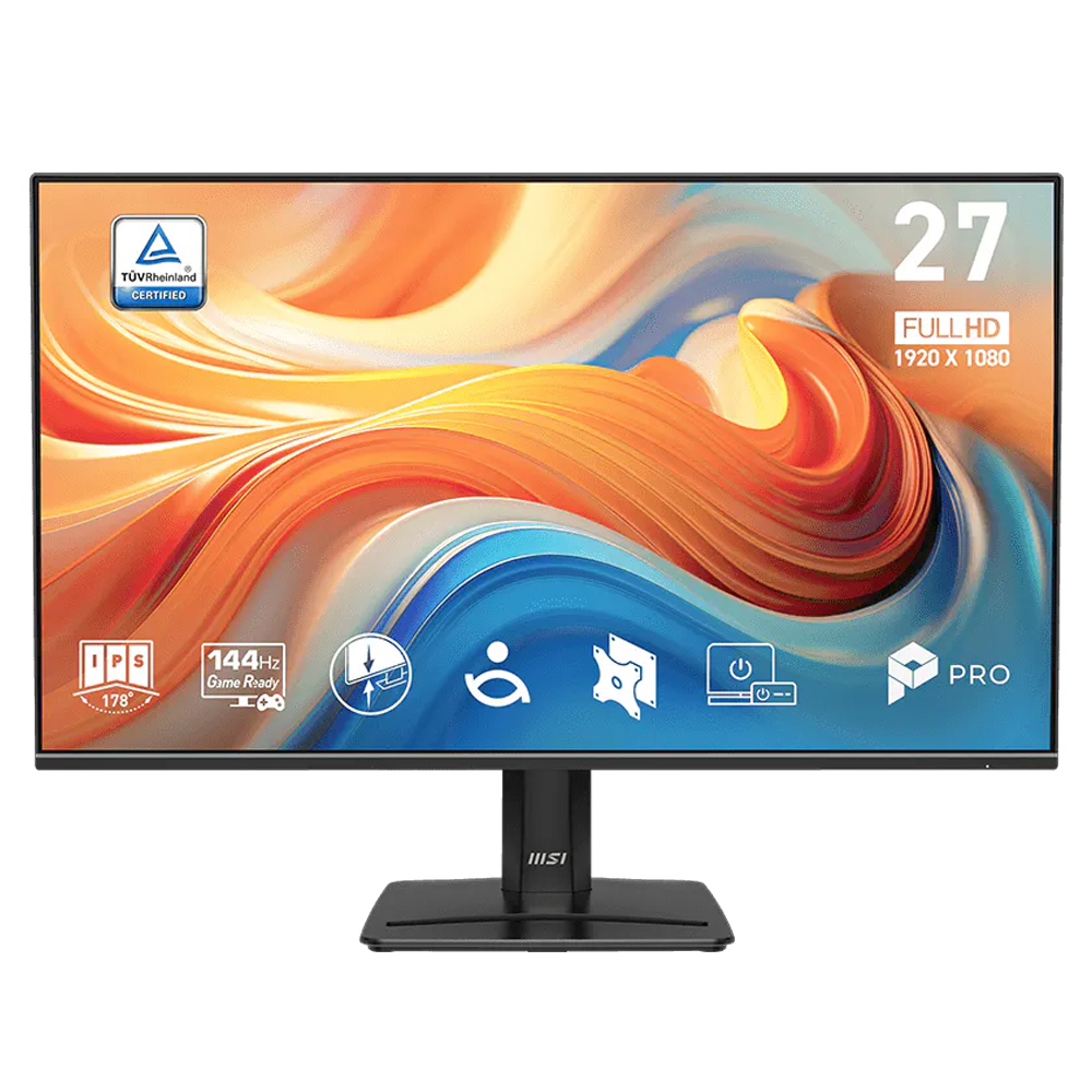27 Zoll Full HD Monitor mit IPS-Panel, 144Hz und TÜV Rheinland Zertifizierung.