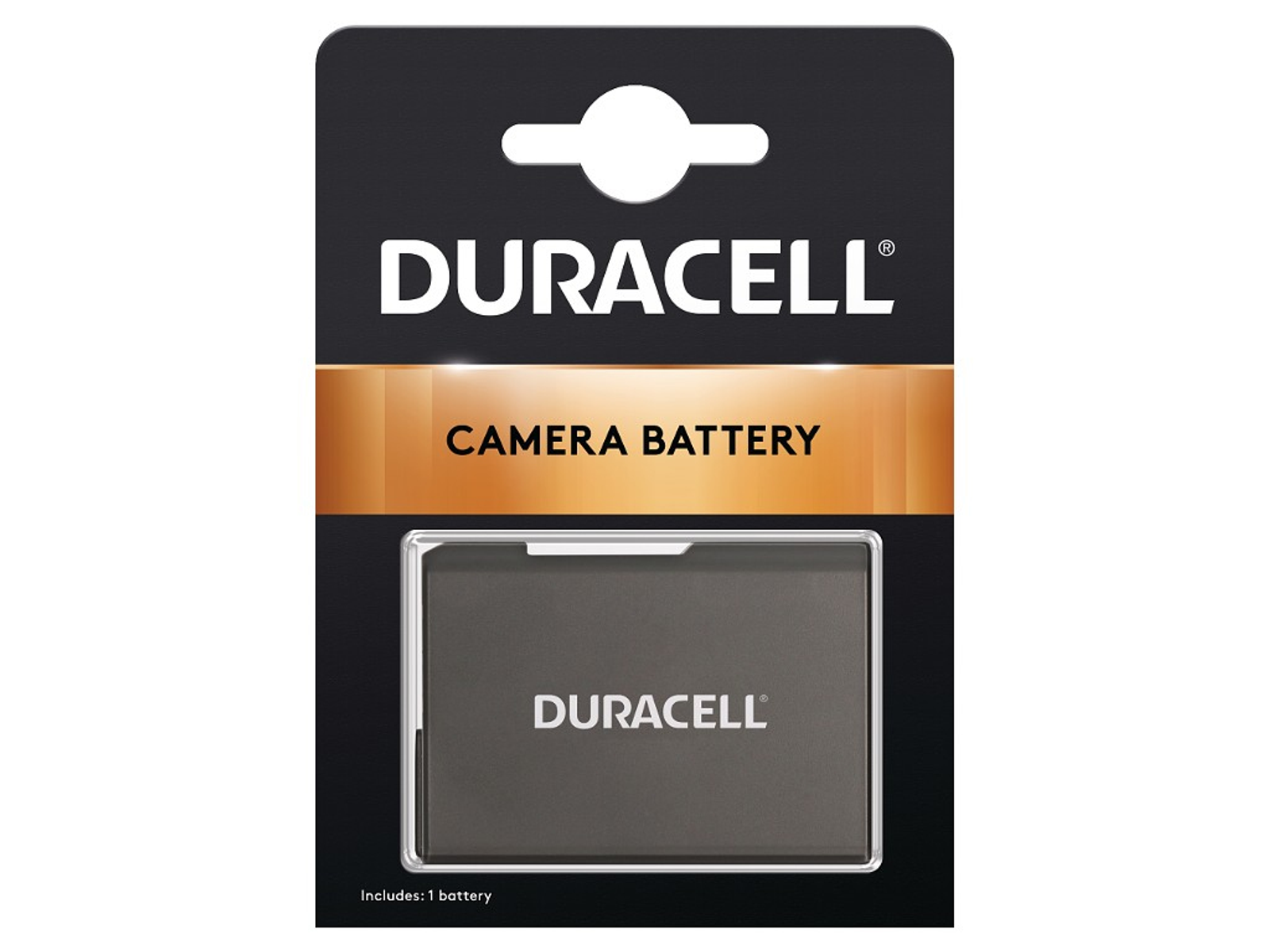 Duracell Kamera-Batterie in Blisterverpackung mit Sichtfenster und Aufhängeloch.