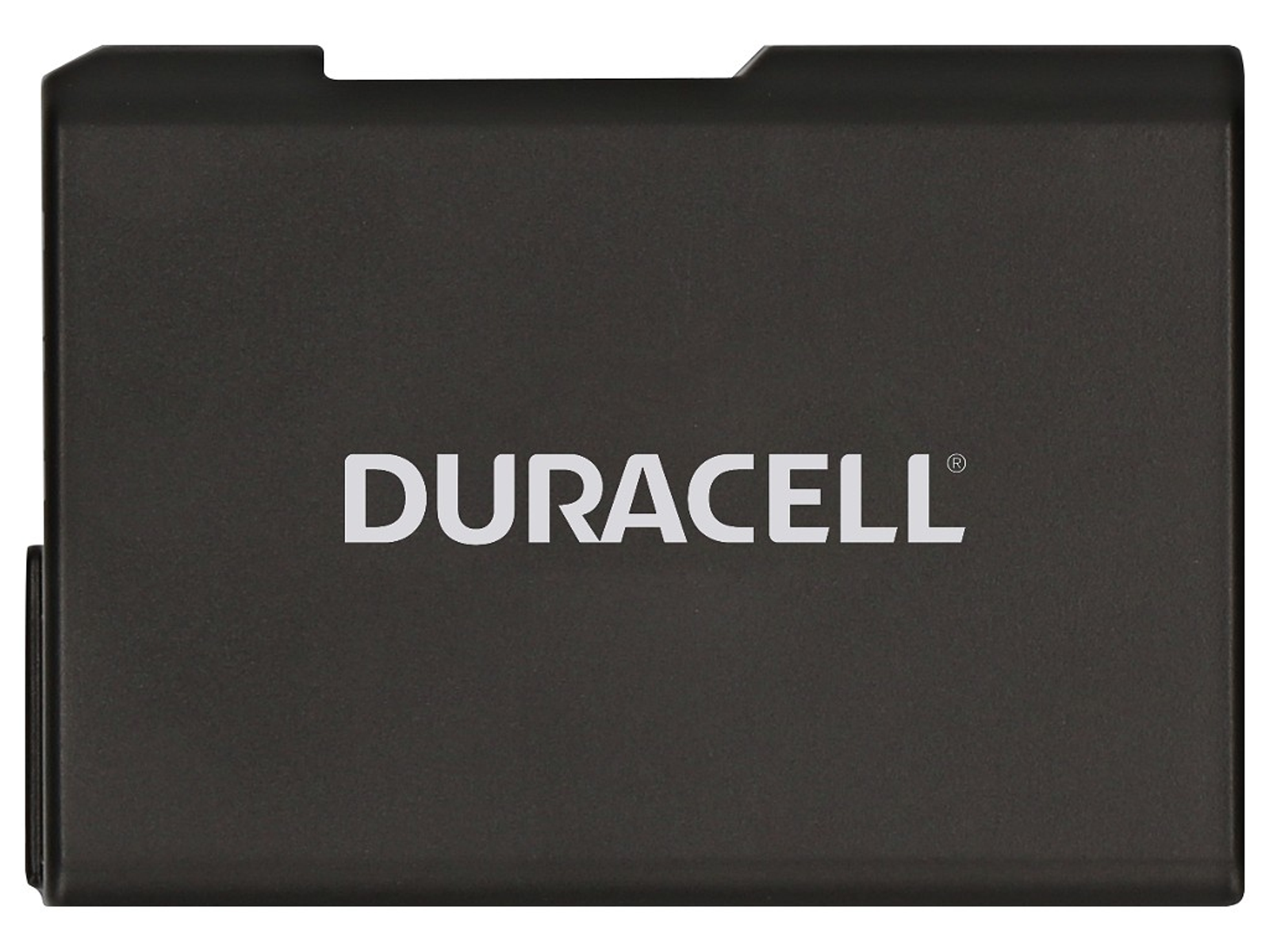 Eine schwarze Duracell-Batterie mit weißem Logo.