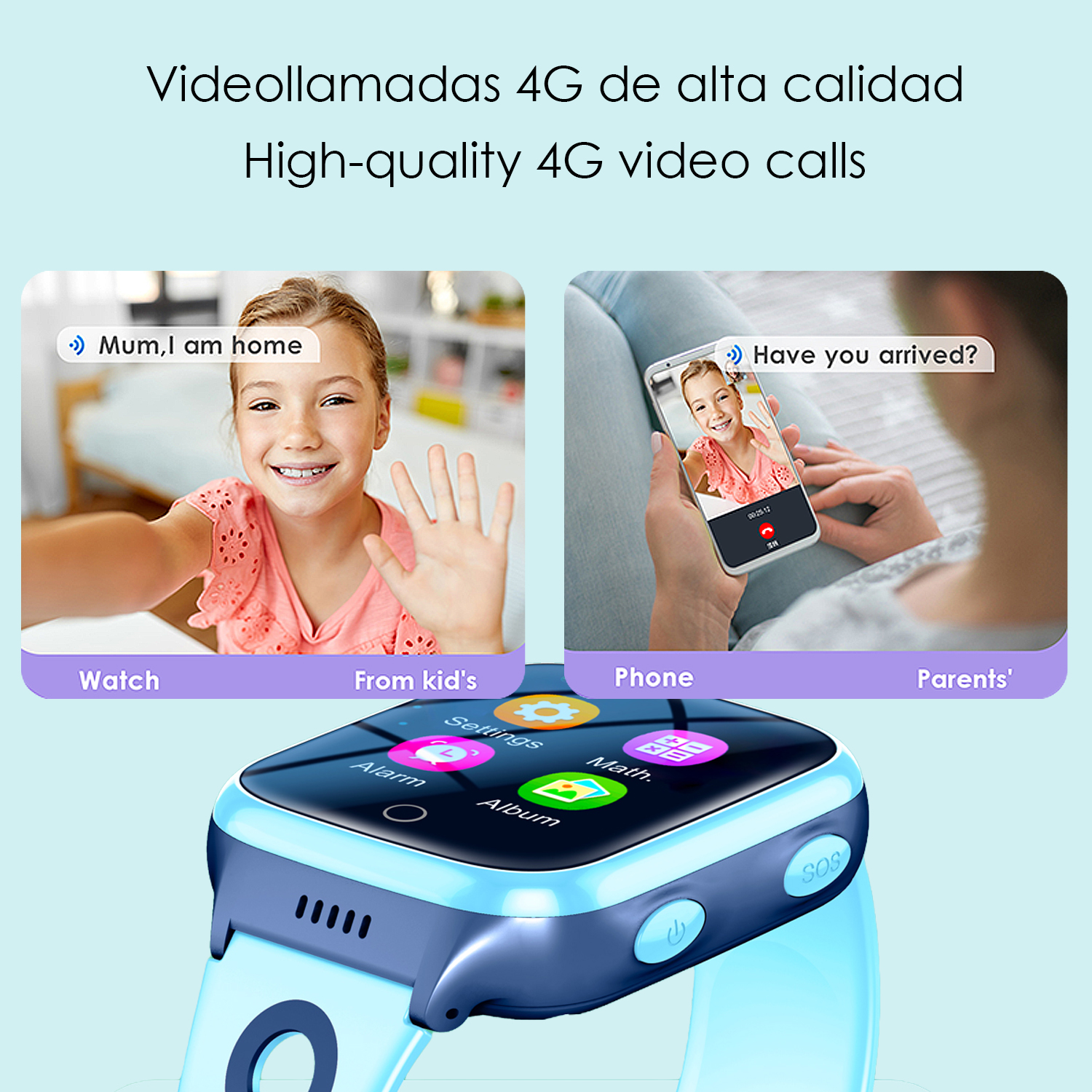 Smartwatch mostra videochiamate dai bambini con messaggi di testo.