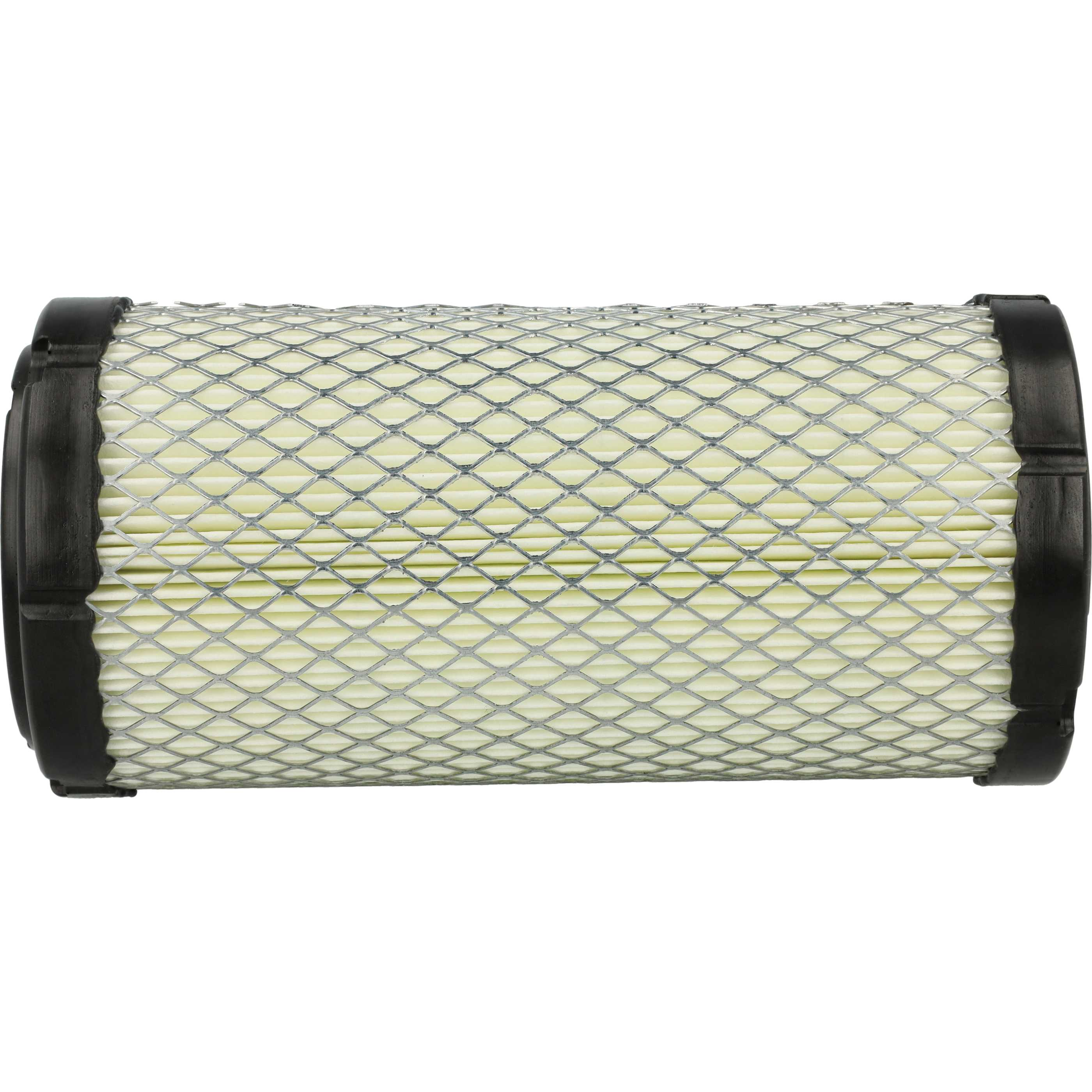 Ein zylindrischer Luftfilter mit gelbem Filtermedium und Gitter.