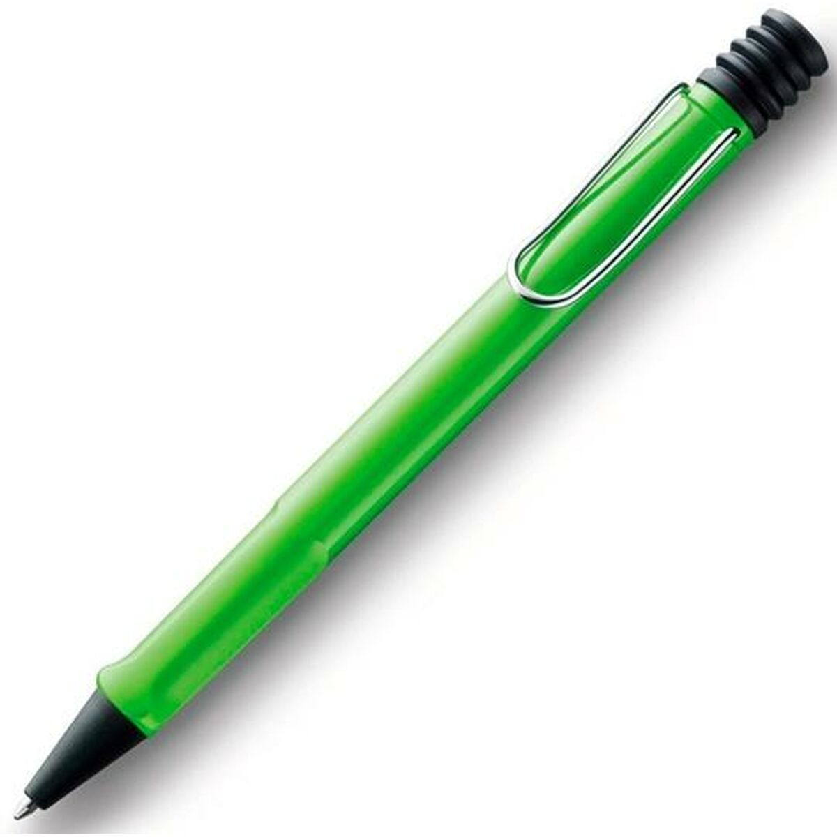Ein grüner Stift mit schwarzer Spitze und Kappe.