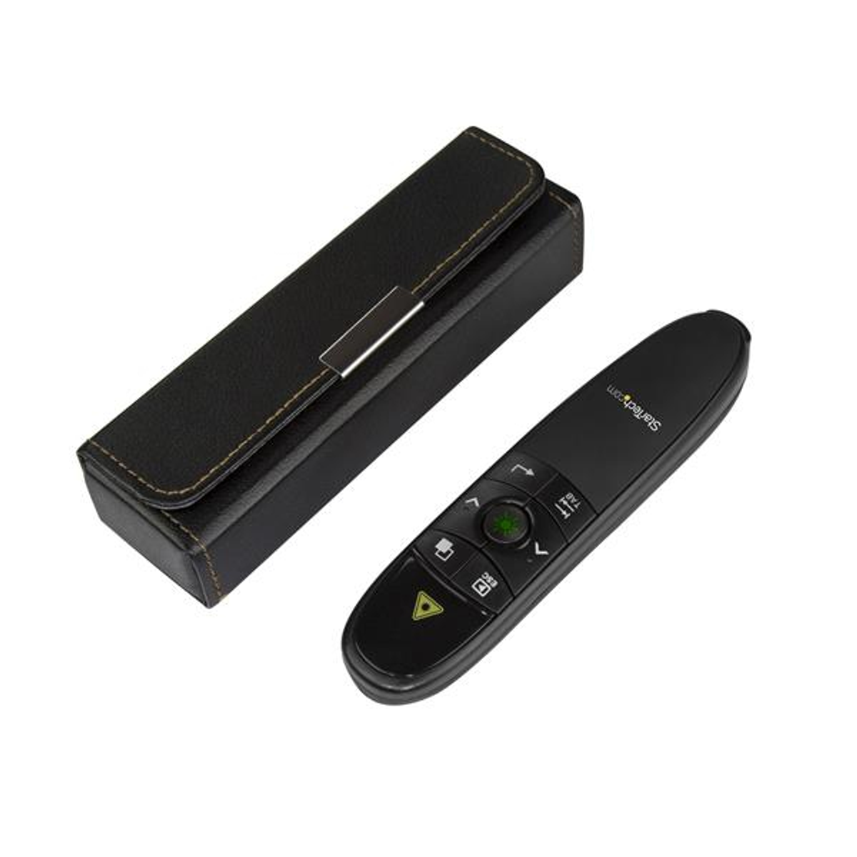 Schwarzer Präsentationsklicker mit Hülle und Laserpointer.