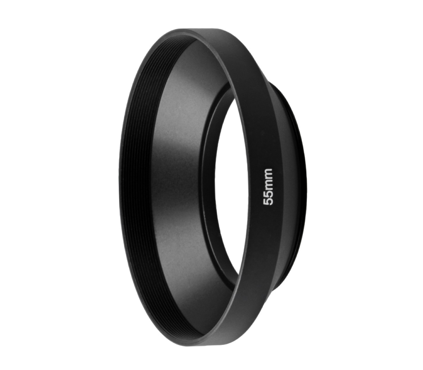 Ein schwarzer 55mm Objektivschutz mit Rillen auf der Außenseite.