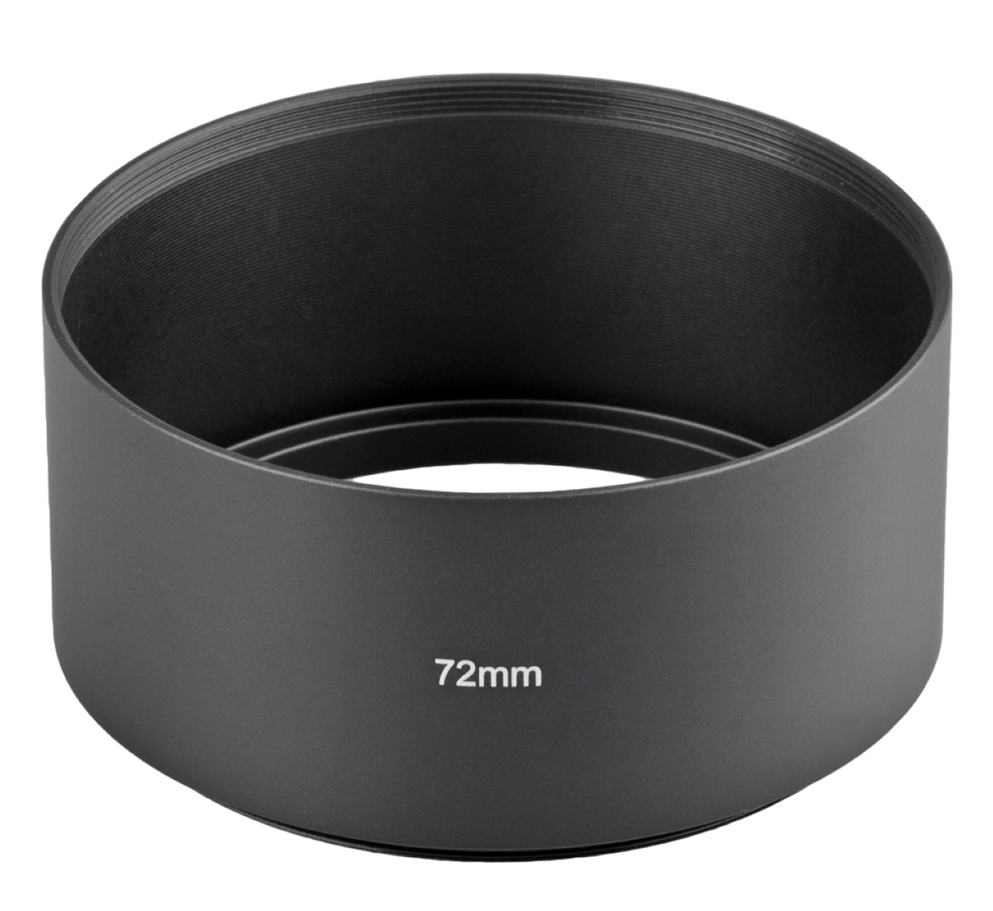 Schwarzer 72mm Objektiv-Sonnenblende mit geriffelten Innenseiten.