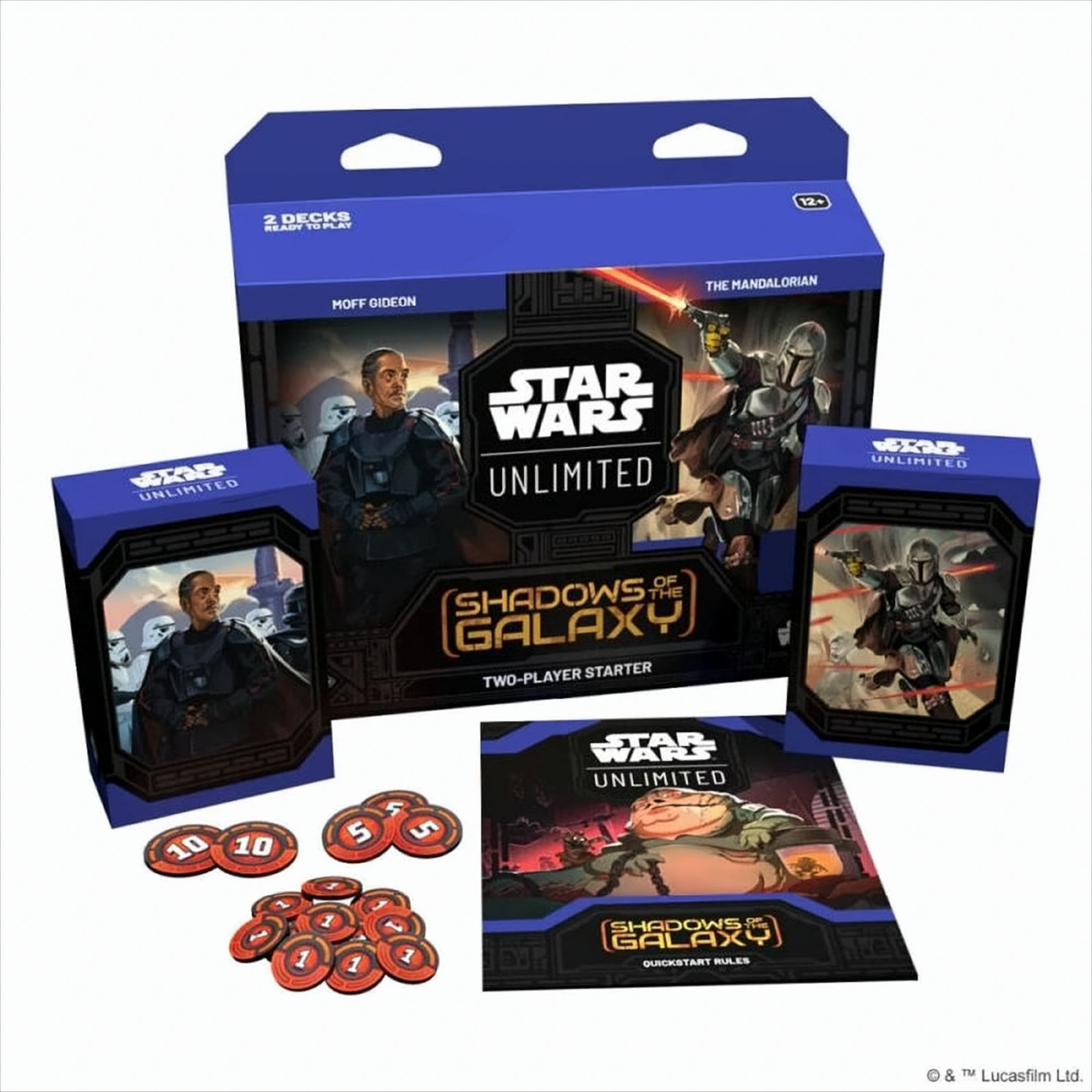 Star Wars Unlimited Kartenspiel-Box mit Moff Gideon und Mandalorianern.