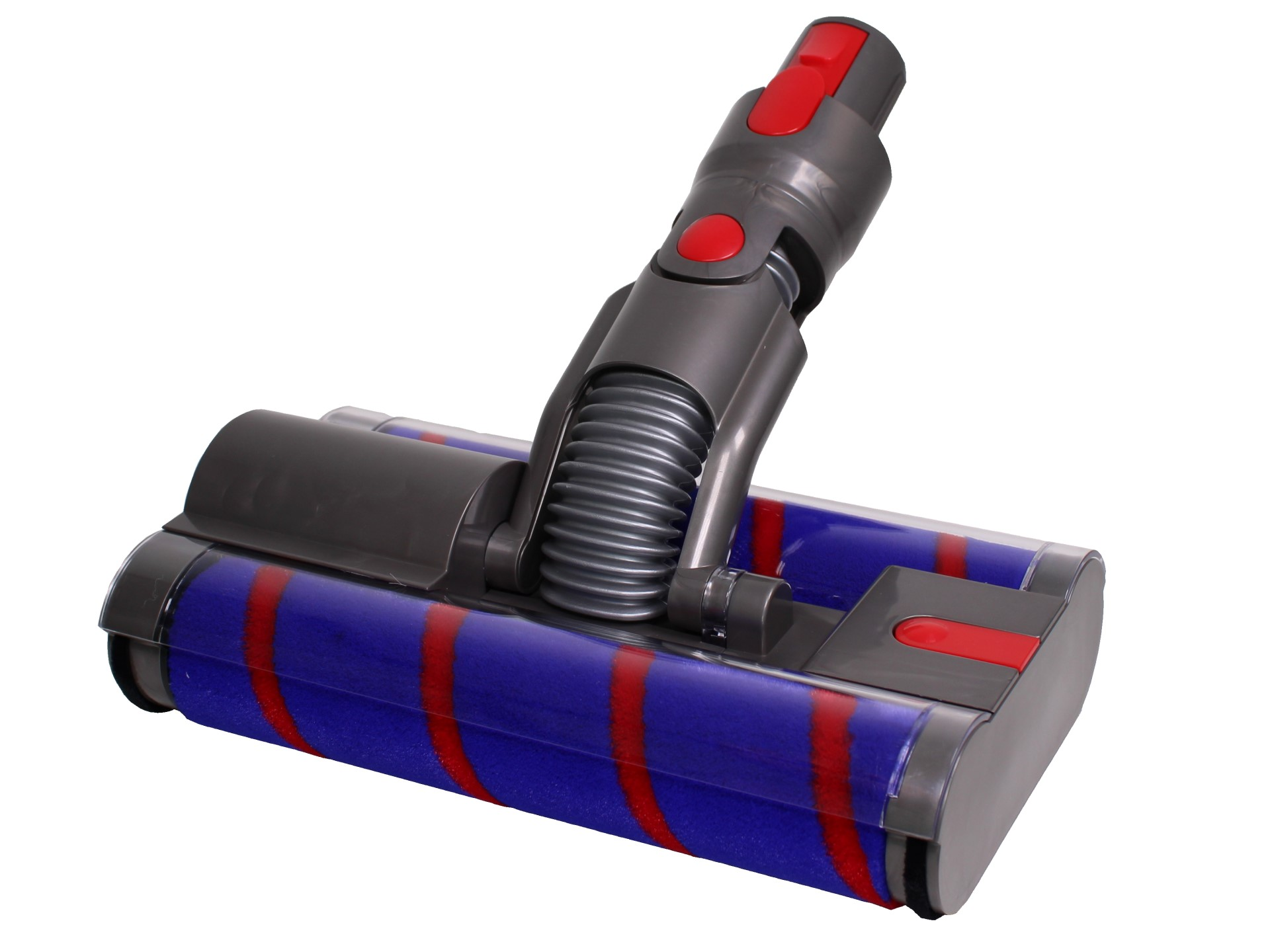 Dyson Staubsaugerkopf mit blauer Bürste und roten Streifen.