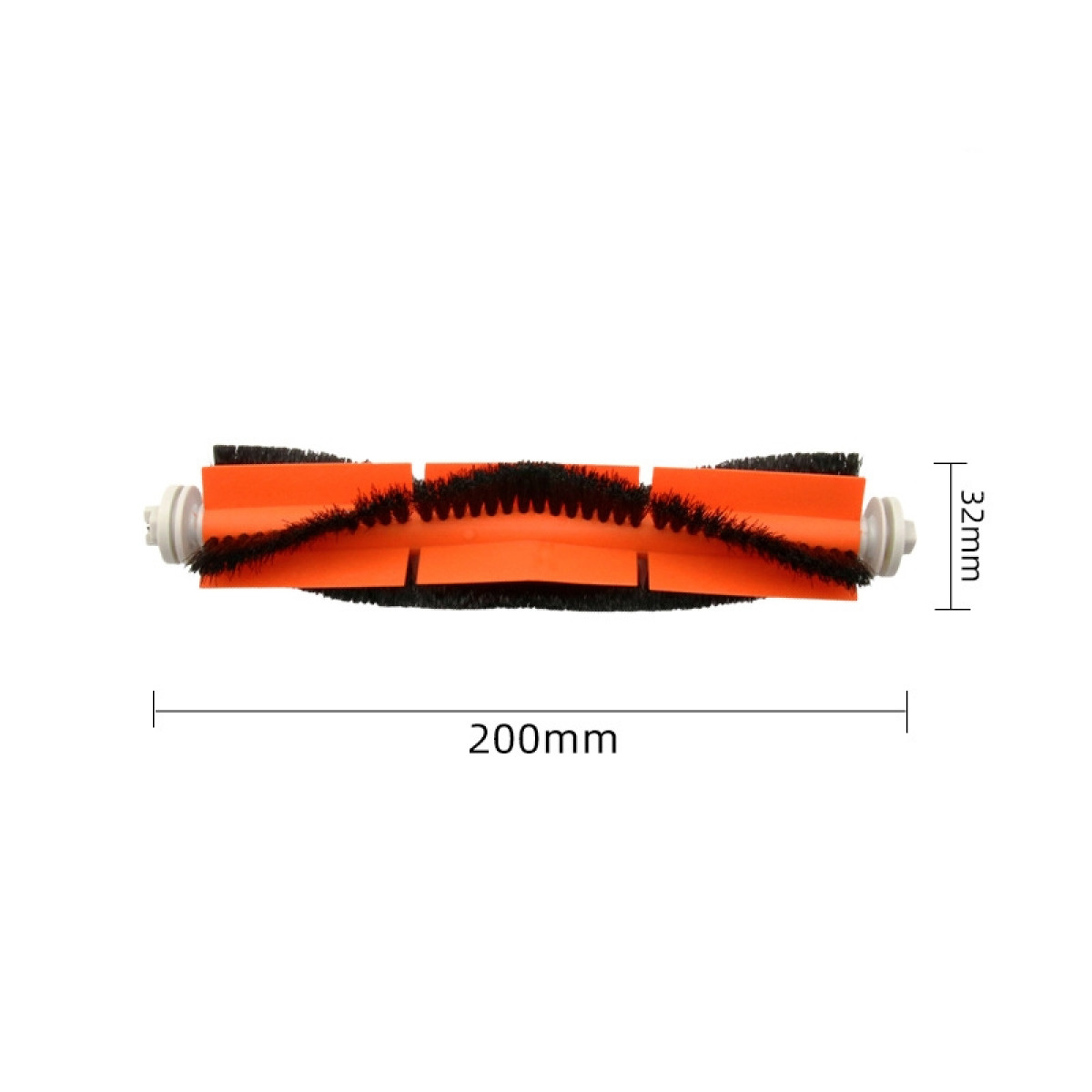 Eine orangefarbene Bürstenwalze mit schwarzen Borsten, 200 mm lang und 32 mm breit.