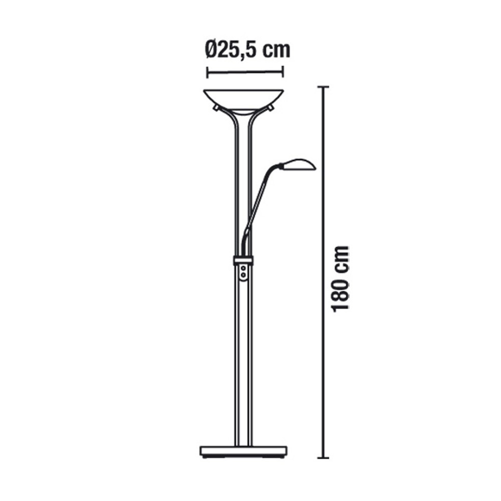 Lámpara de pie de dos luces, 180 cm de alto y 25,5 cm de diámetro.