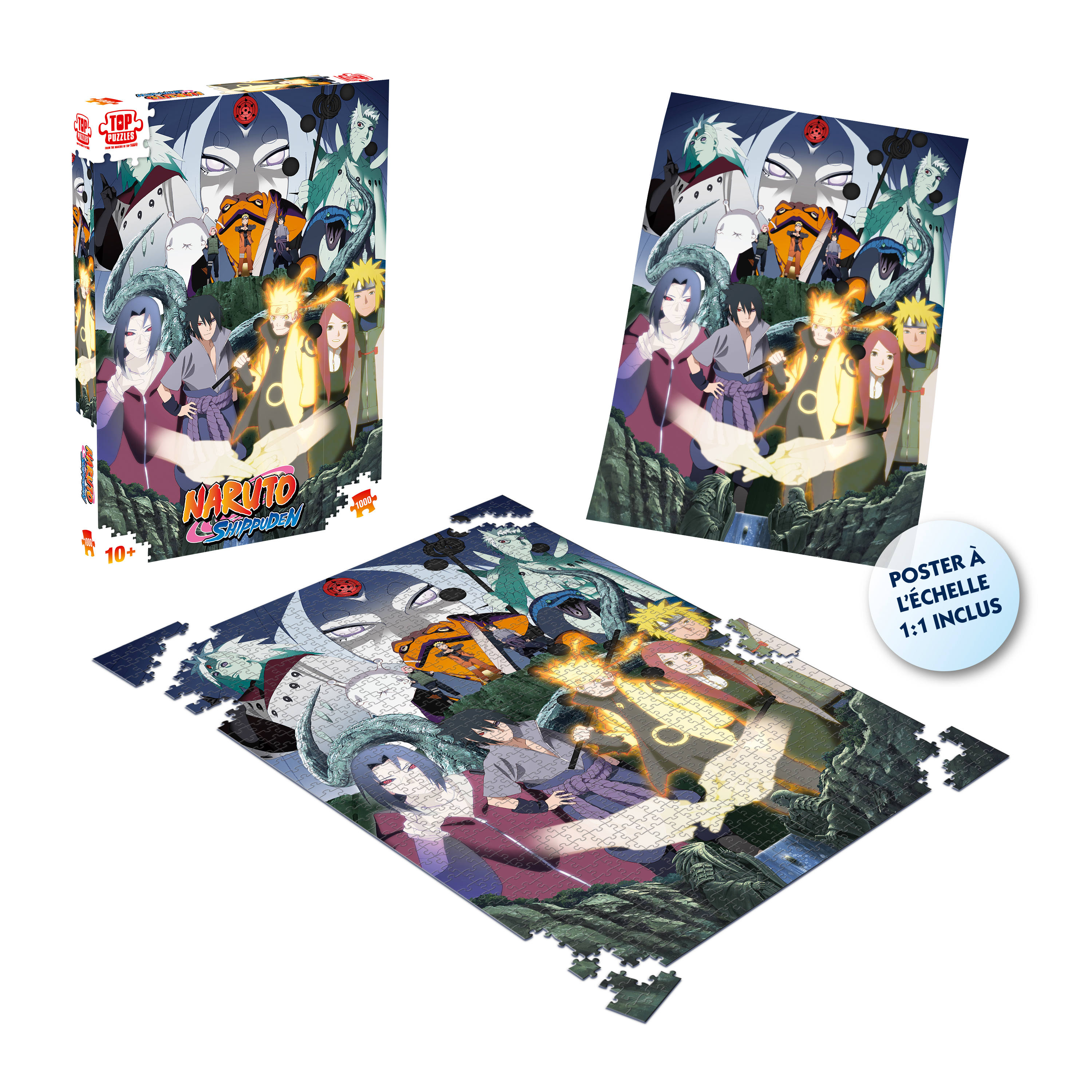 Naruto Shippuden Puzzle mit Charakteren und einem Poster. Alter: 10+