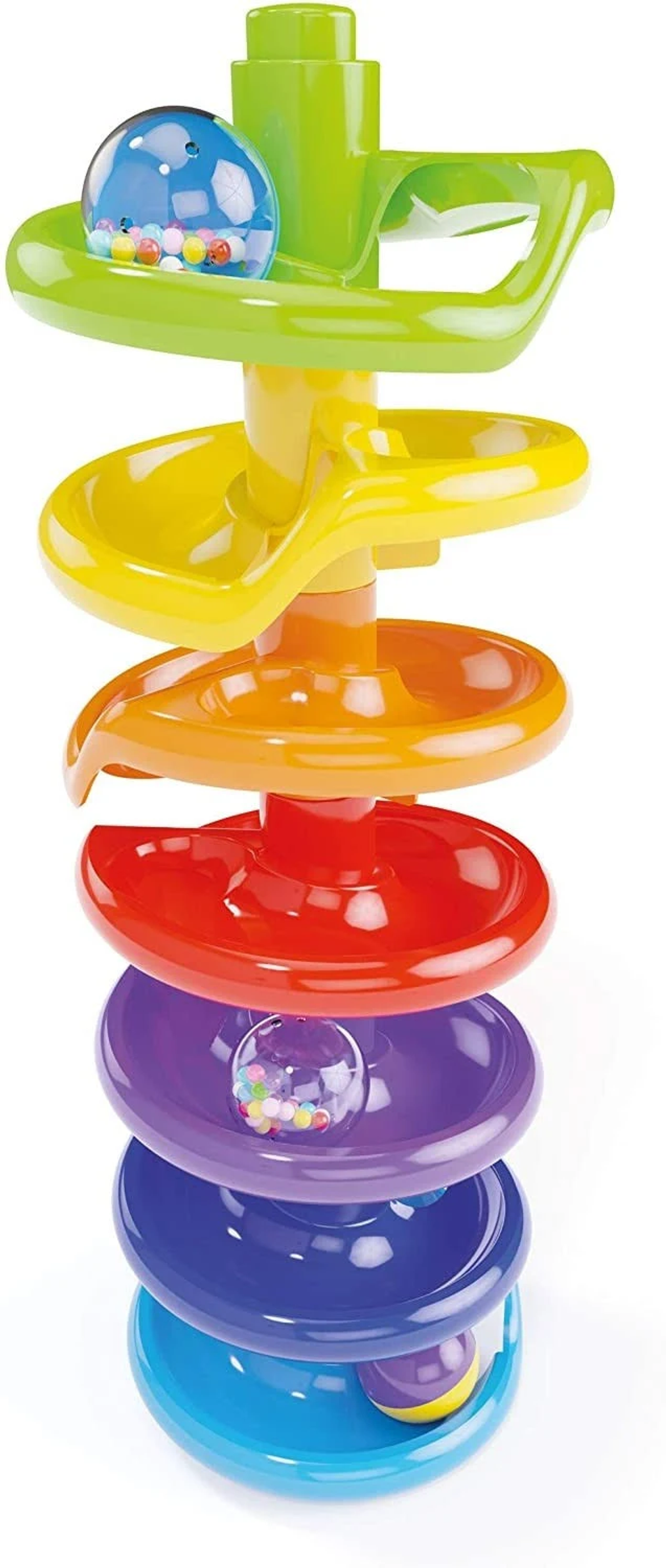 Torre colorata a spirale per palline con più livelli e palline colorate.