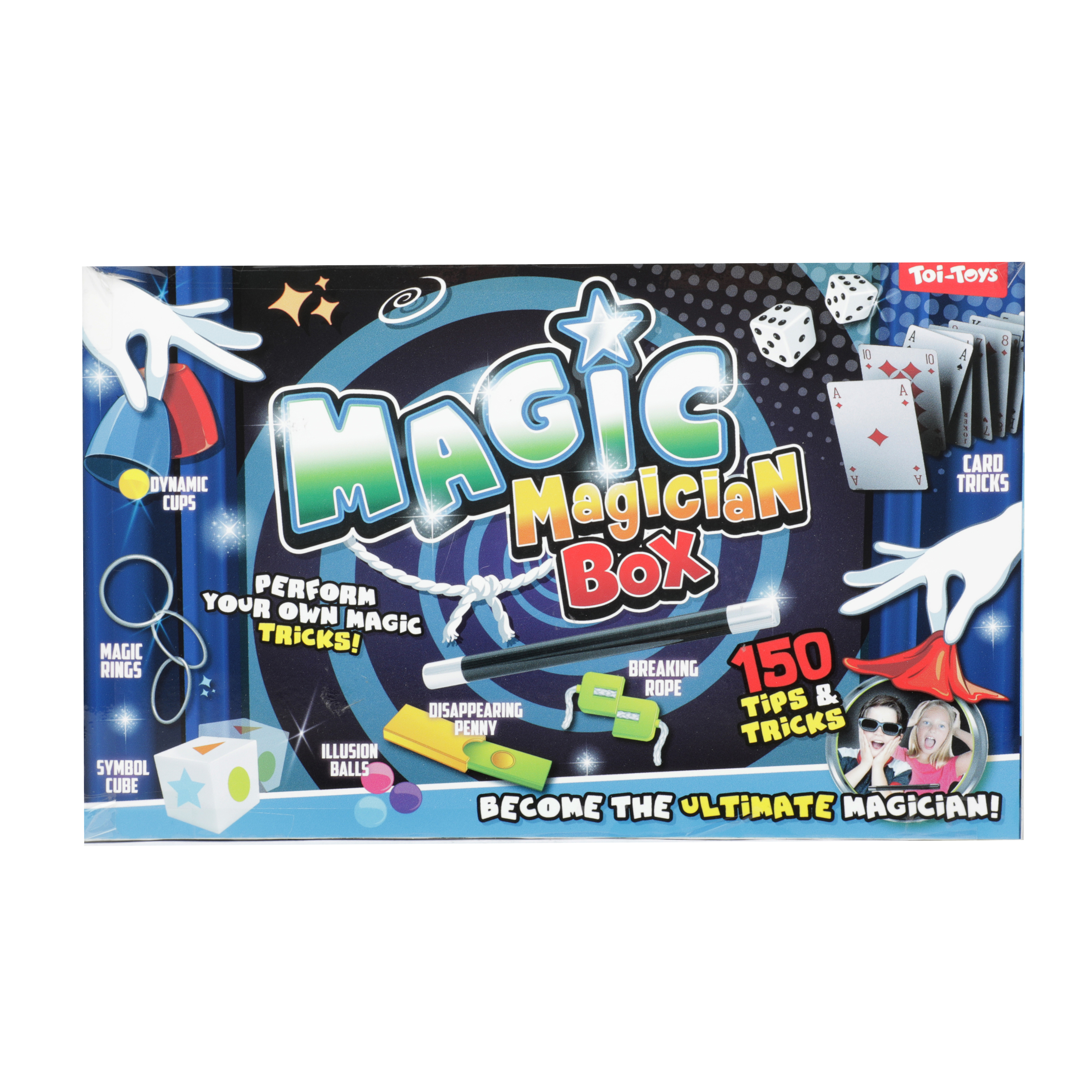 Magic Magician Box mit Würfeln, Karten, Ringen, Bechern, Zauberstab und Seiltricks.