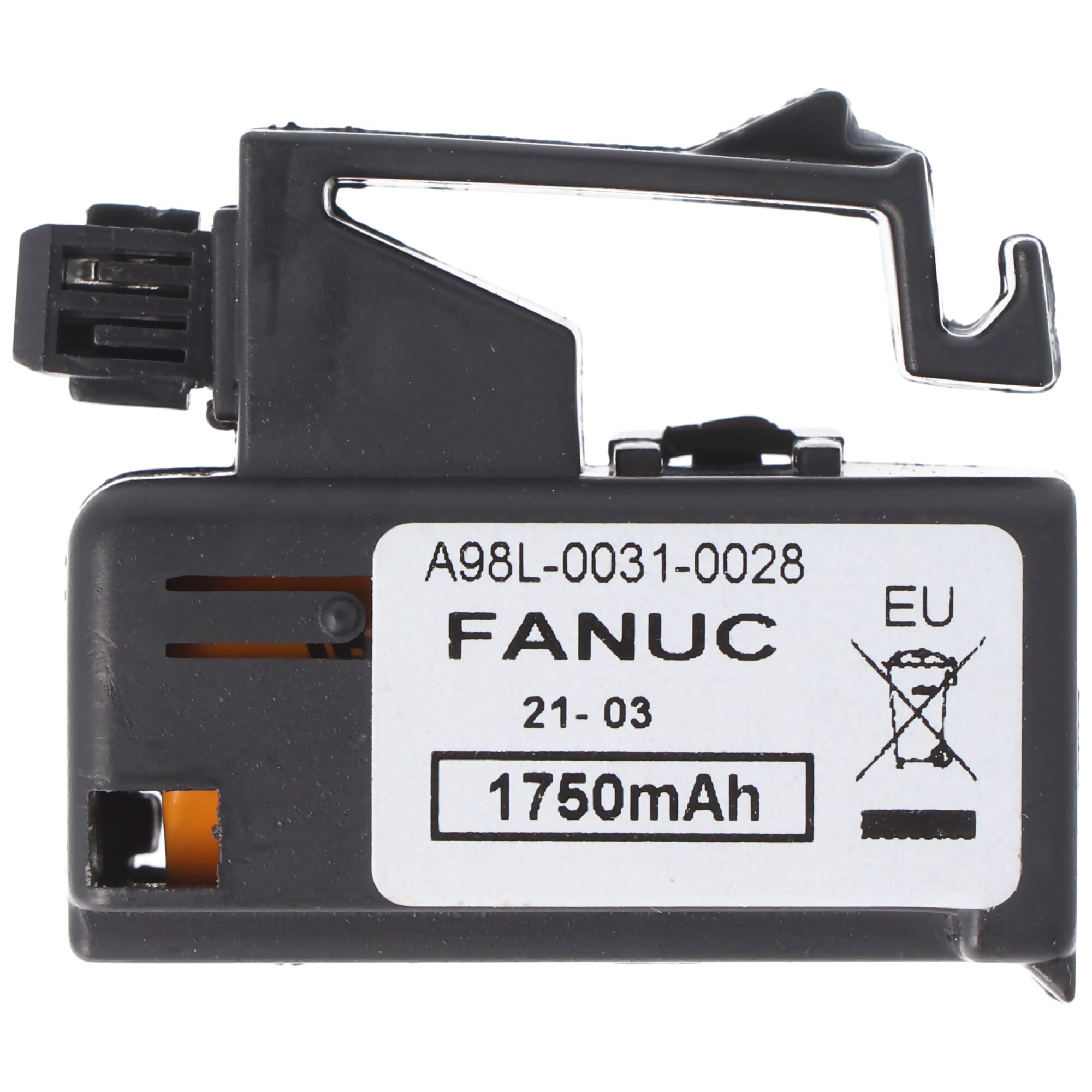 Schwarzer FANUC Akku, 1750mAh, Modell A98L-0031-0028.
