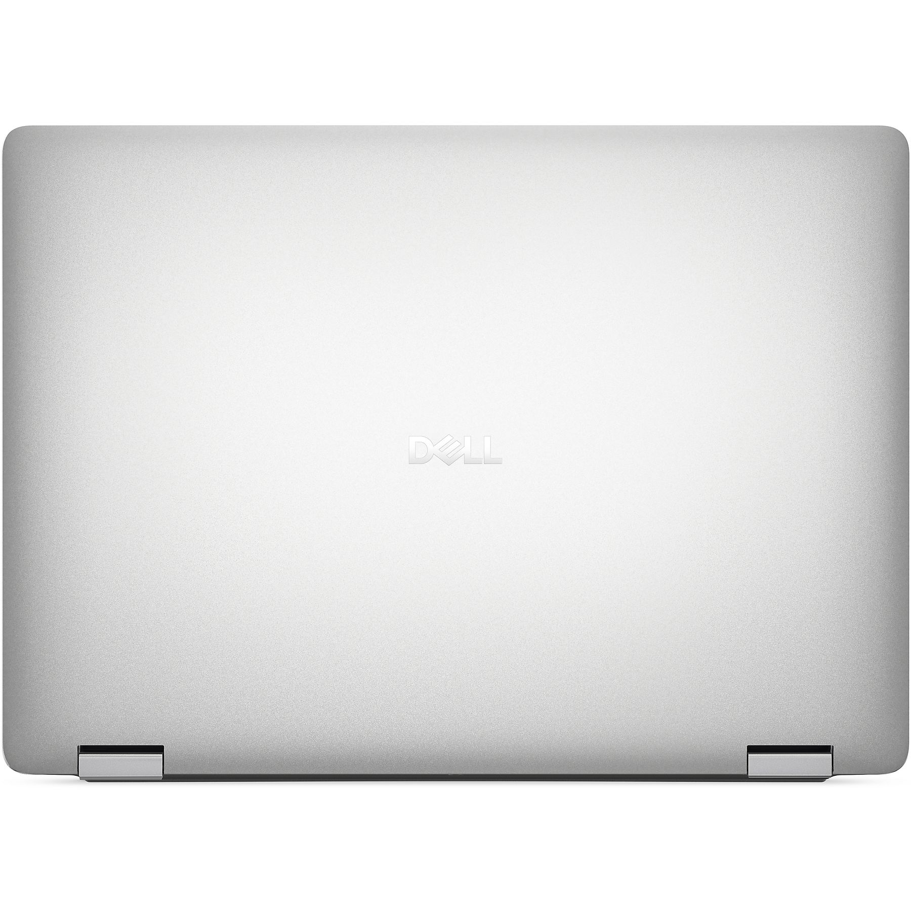 Laptop Dell argentato chiuso con logo centrato sul coperchio.