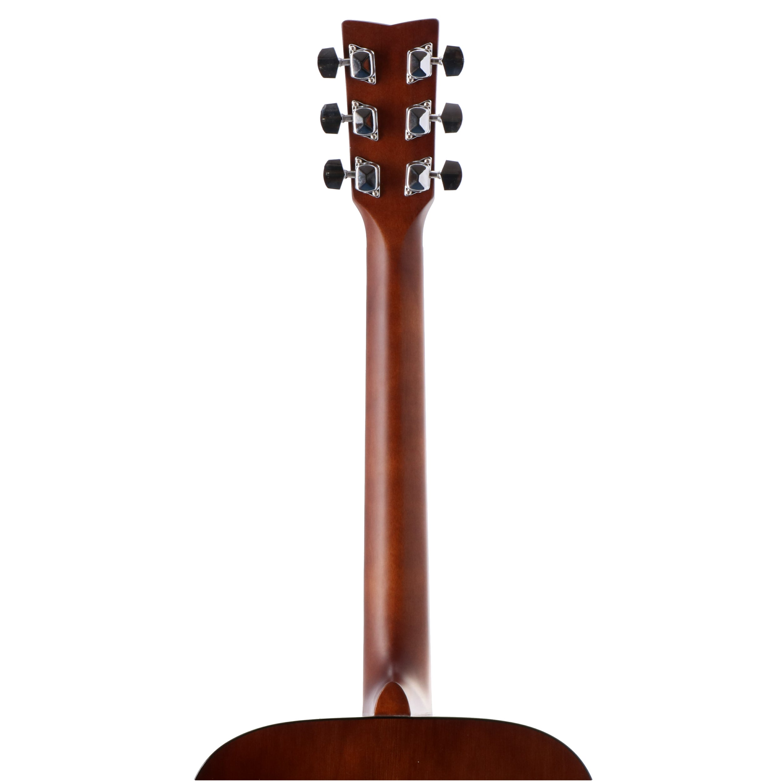 Back of a guitar: neck, headstock with tuning pegs, and body joint.