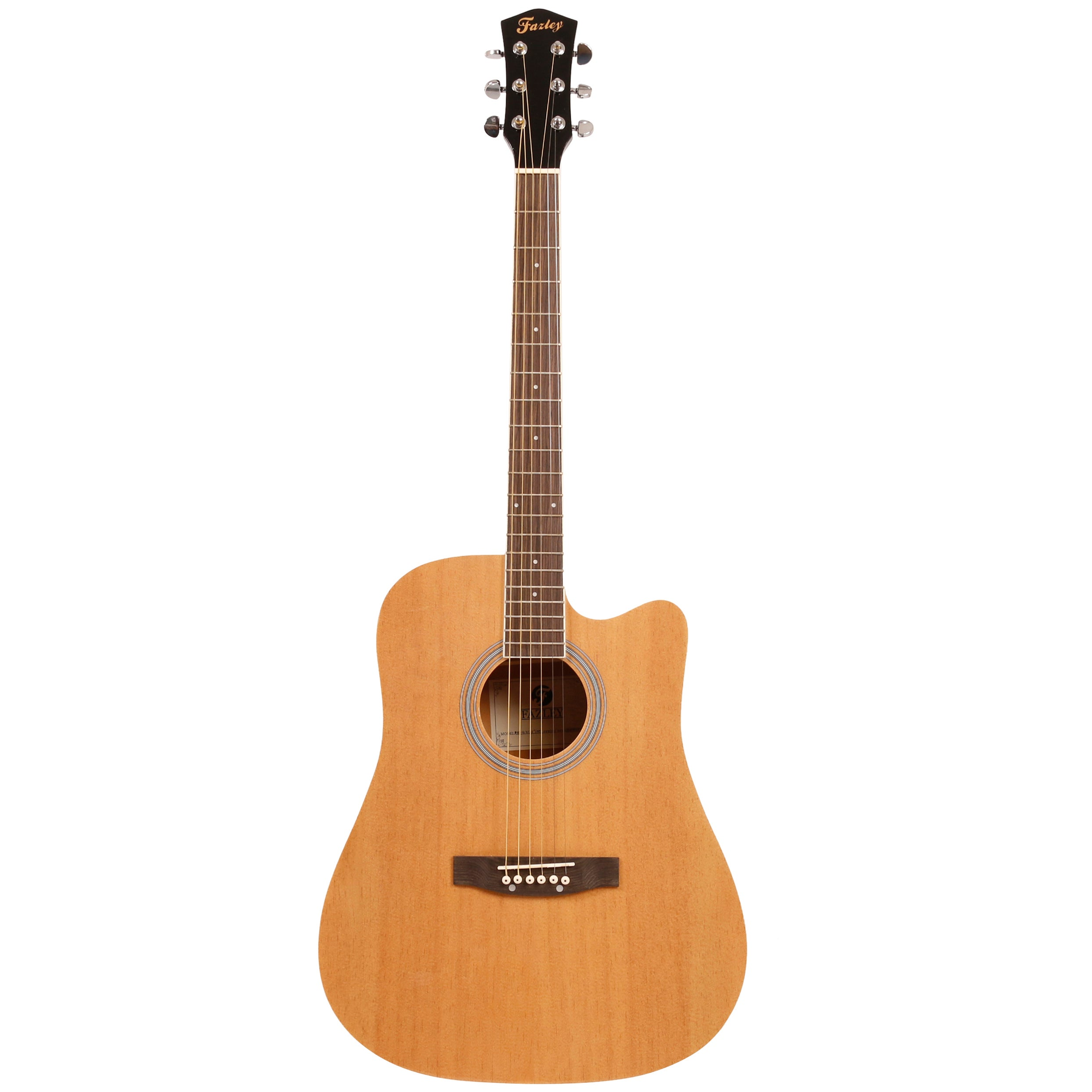 Een akoestische gitaar met een licht houten body en een donker toetsenbord.