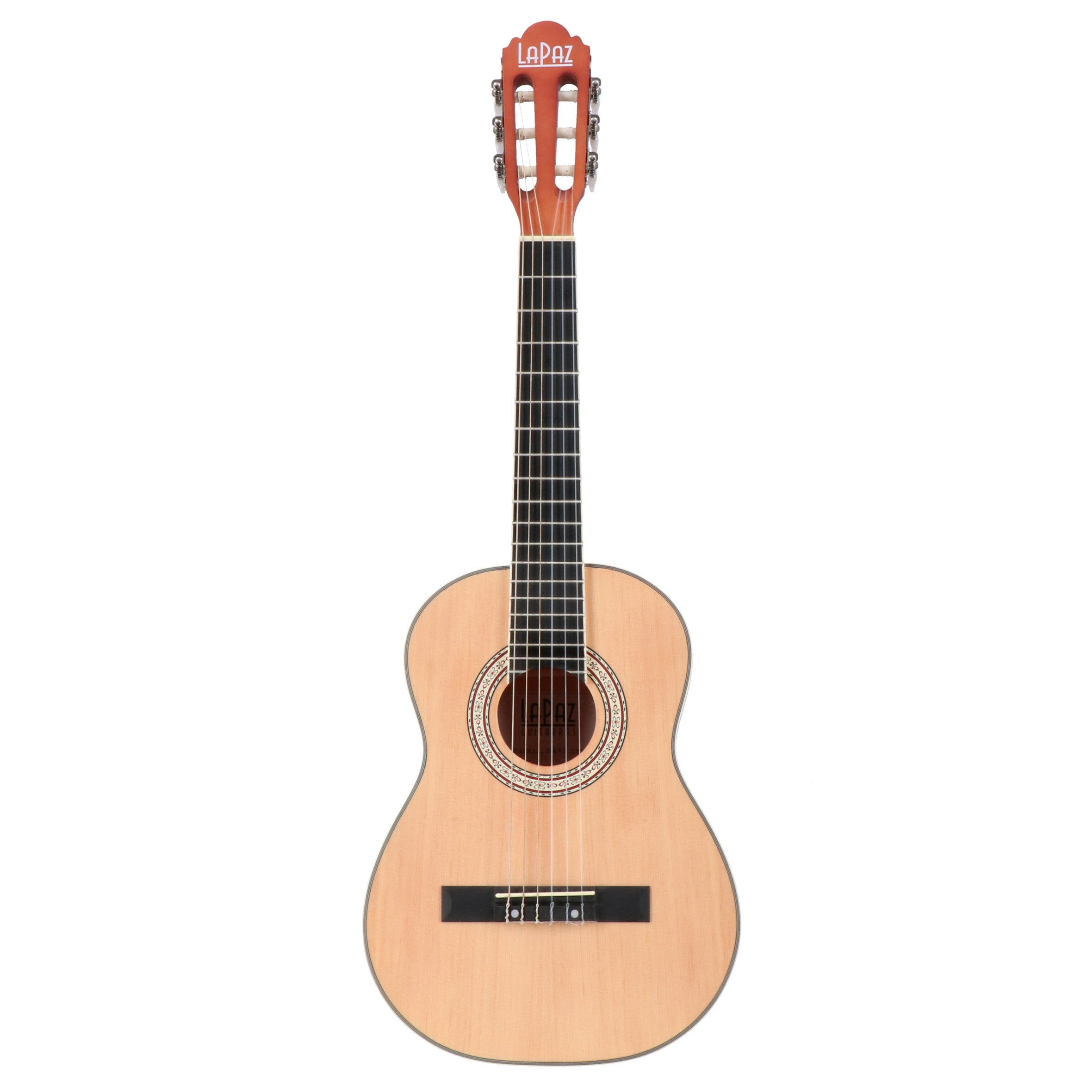 A light-colored acoustic guitar with six strings, featuring the LAPAZ brand.