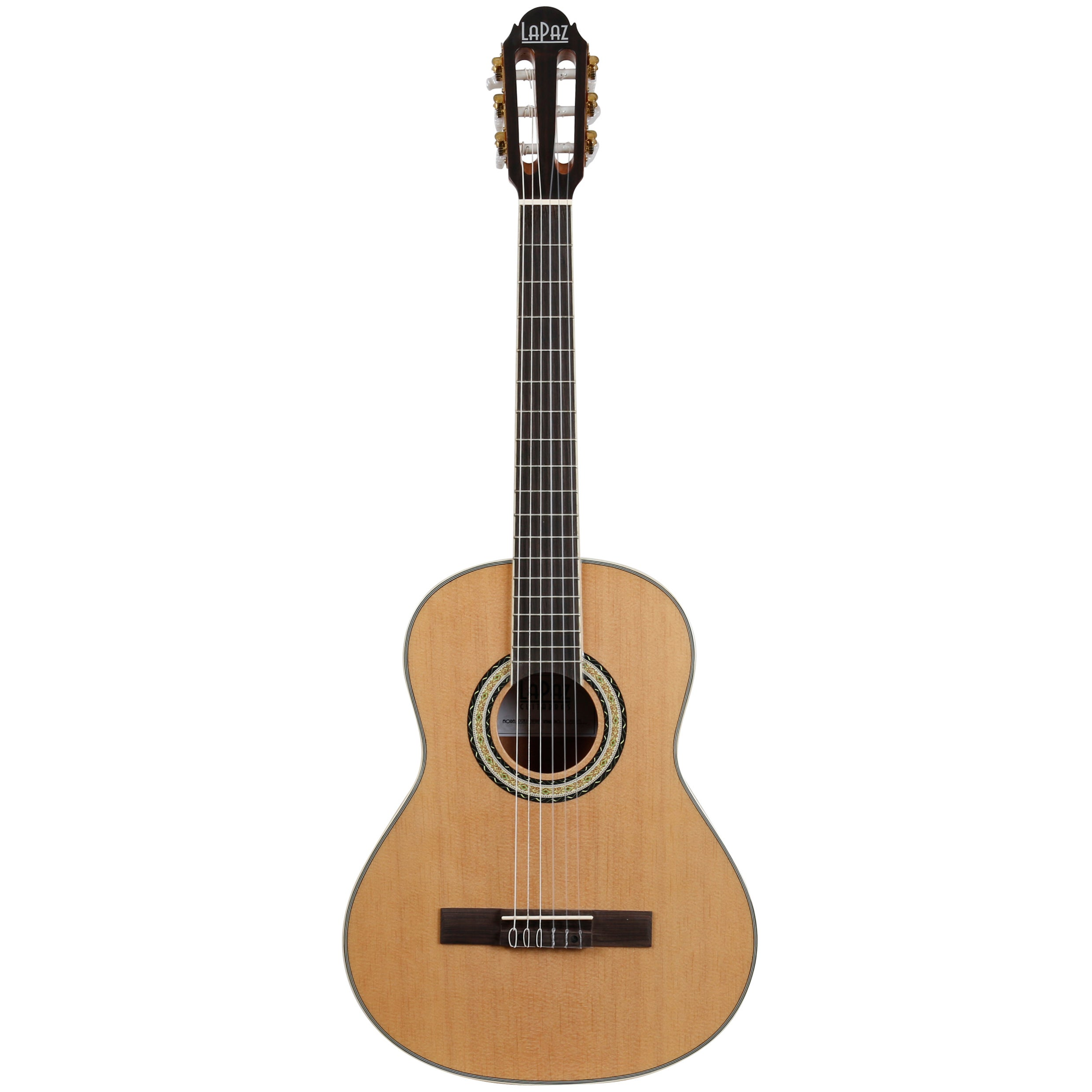 Een klassieke gitaar met een licht houten body en een donker toetsenbord.