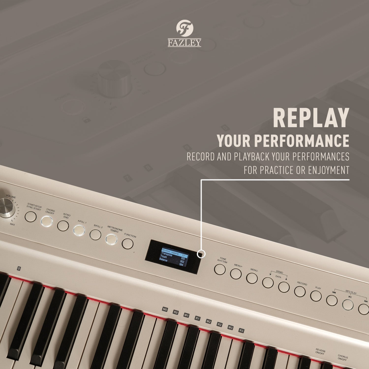 Een witte digitale piano met toetsen en bedieningsknoppen.