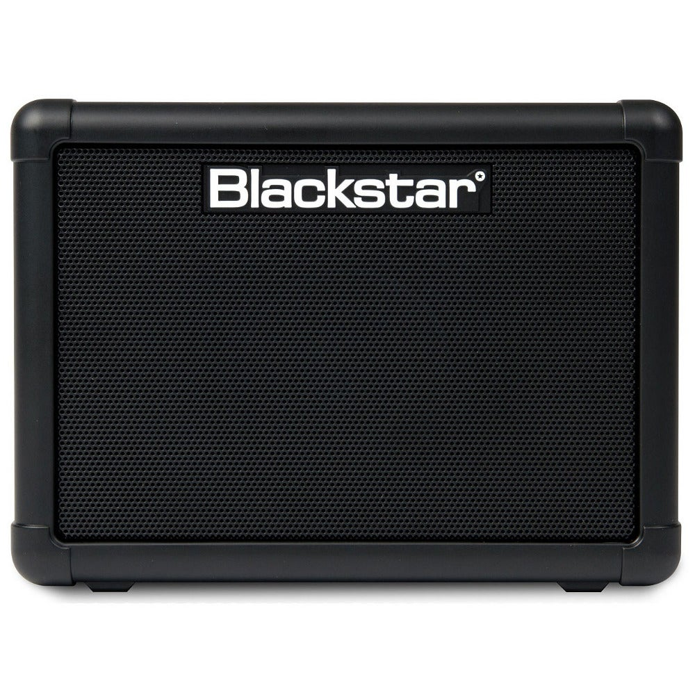 Czarny wzmacniacz z czarną siatką i białym logo "Blackstar".